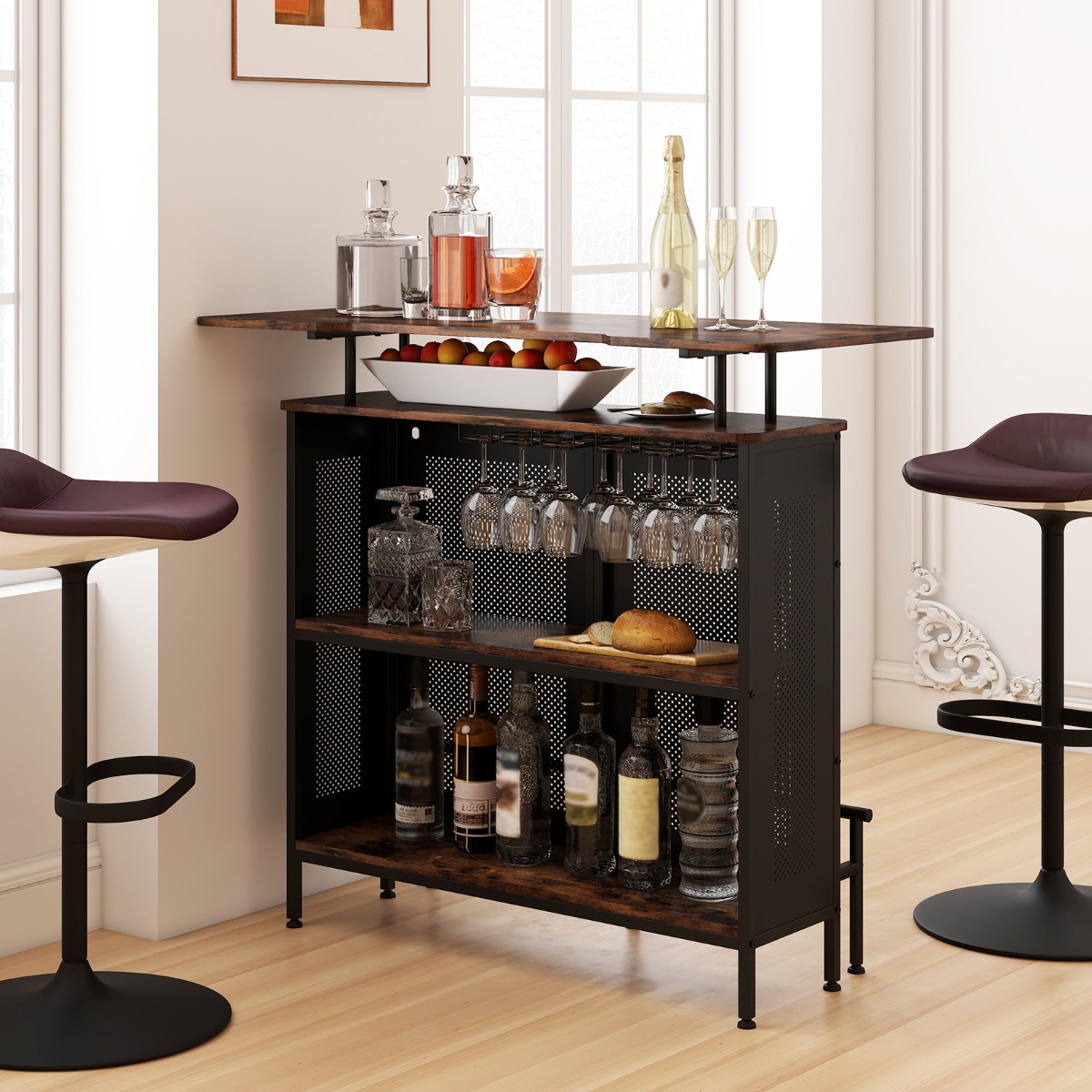 Costway 120 x 50 x 106,5 cm Bartafel Keuken Aanrecht met Opbergruimte en Voetensteun Toonbank met Metalen Frame Verstelbare Poten