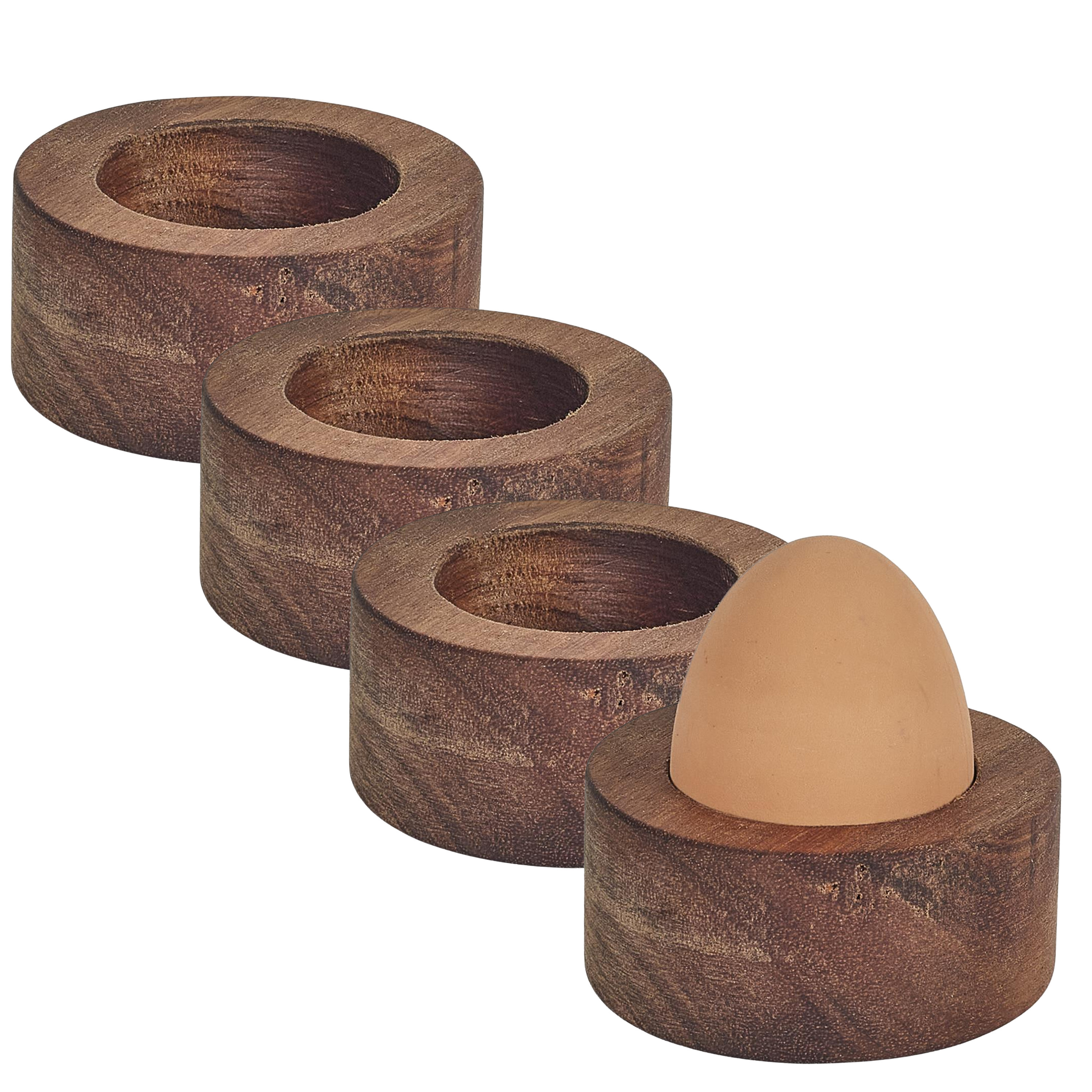 Home Deco Factory eierdop - 8x - acacia hout - donkerbruin - rond - 6,5 x 6,5 cm -