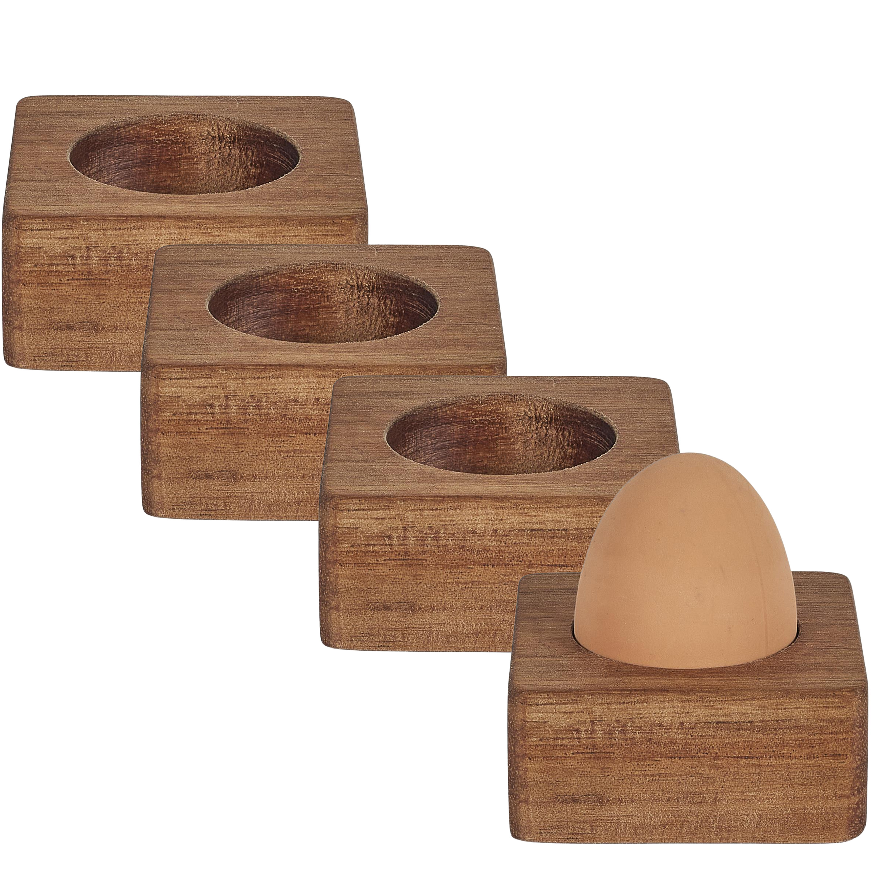 Home Deco Factory eierdop - 8x - acacia hout - donkerbruin - vierkant - 6,5 x 6,5 cm -