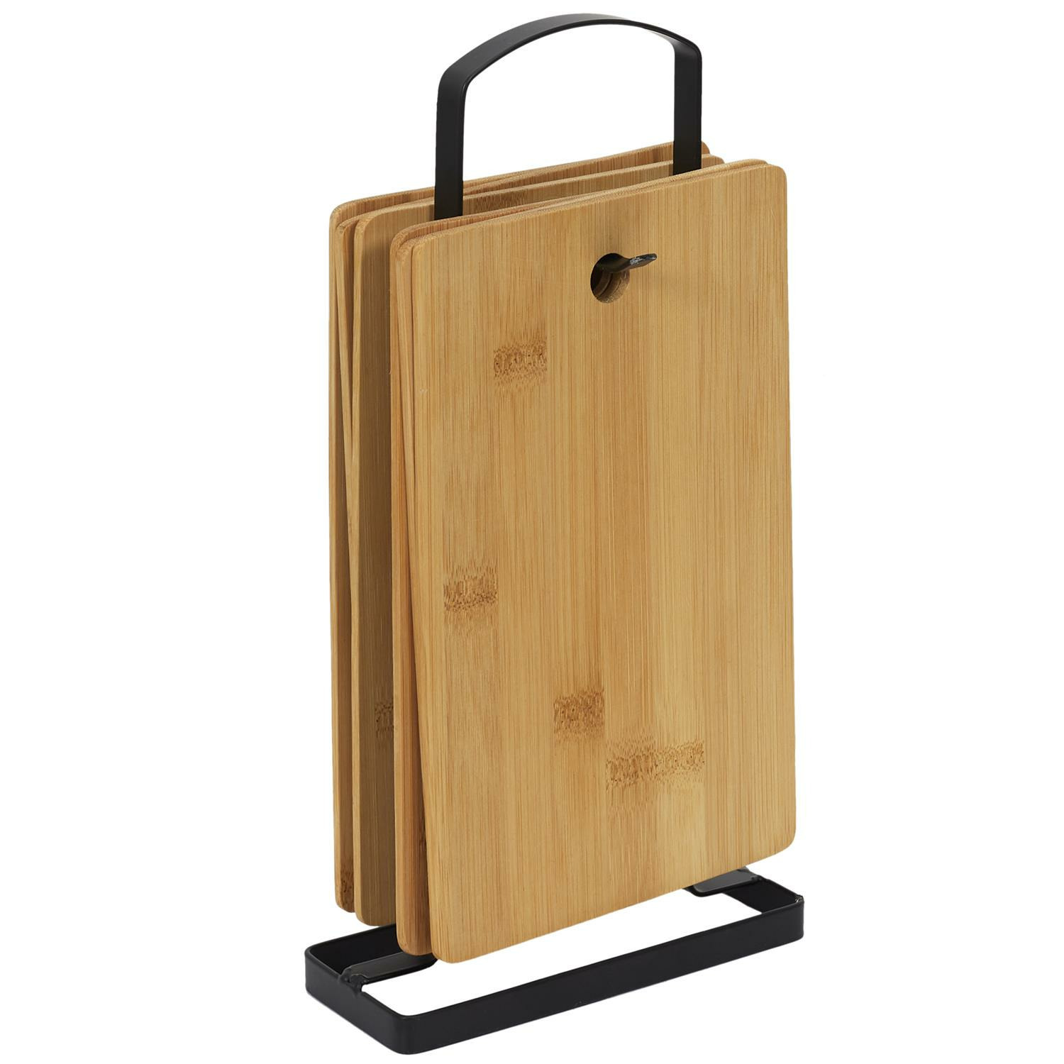Cook Concept Broodplankjes met houder - 4x - bamboe hout - 30 x 15 cm - lichtbruin - ontbijtplankjes -