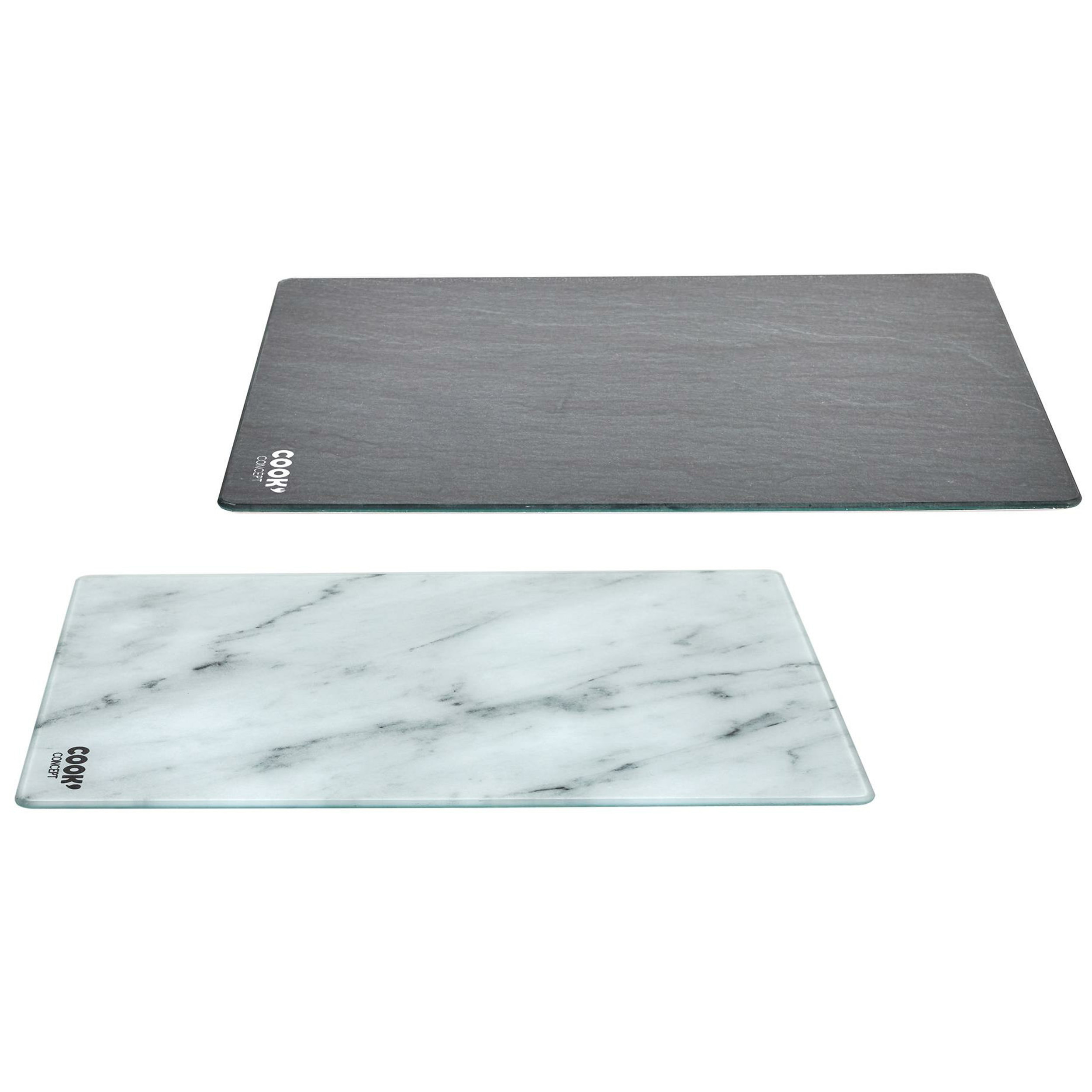 Cook Concept snijplank/serveerplank van glas - 2x stuks - wit/zwart - x 30 cm -