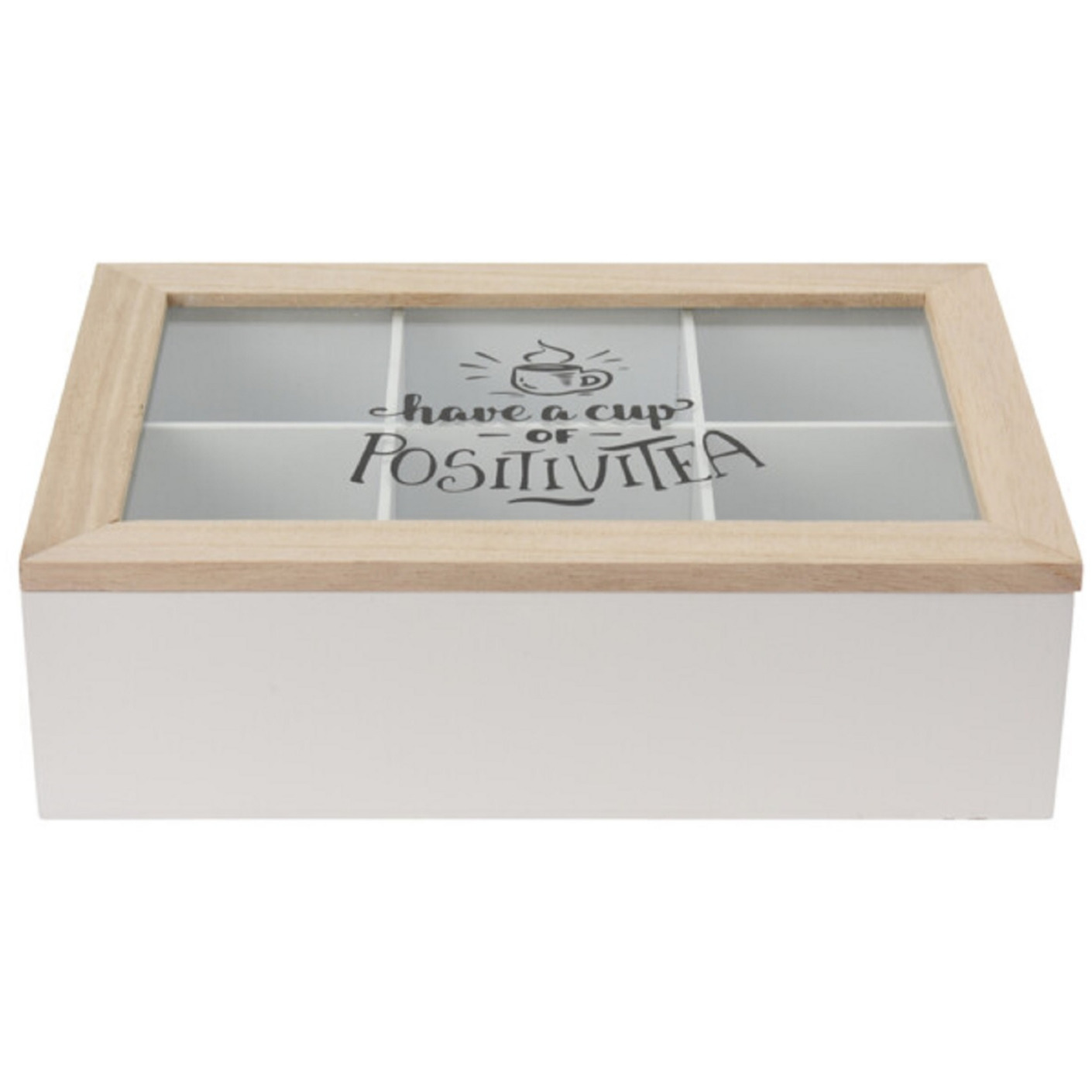 Excellent Houseware Theedoos - wit/bruin - 6 vakken - 24 x 16 x 7 cm - hout - theekist -