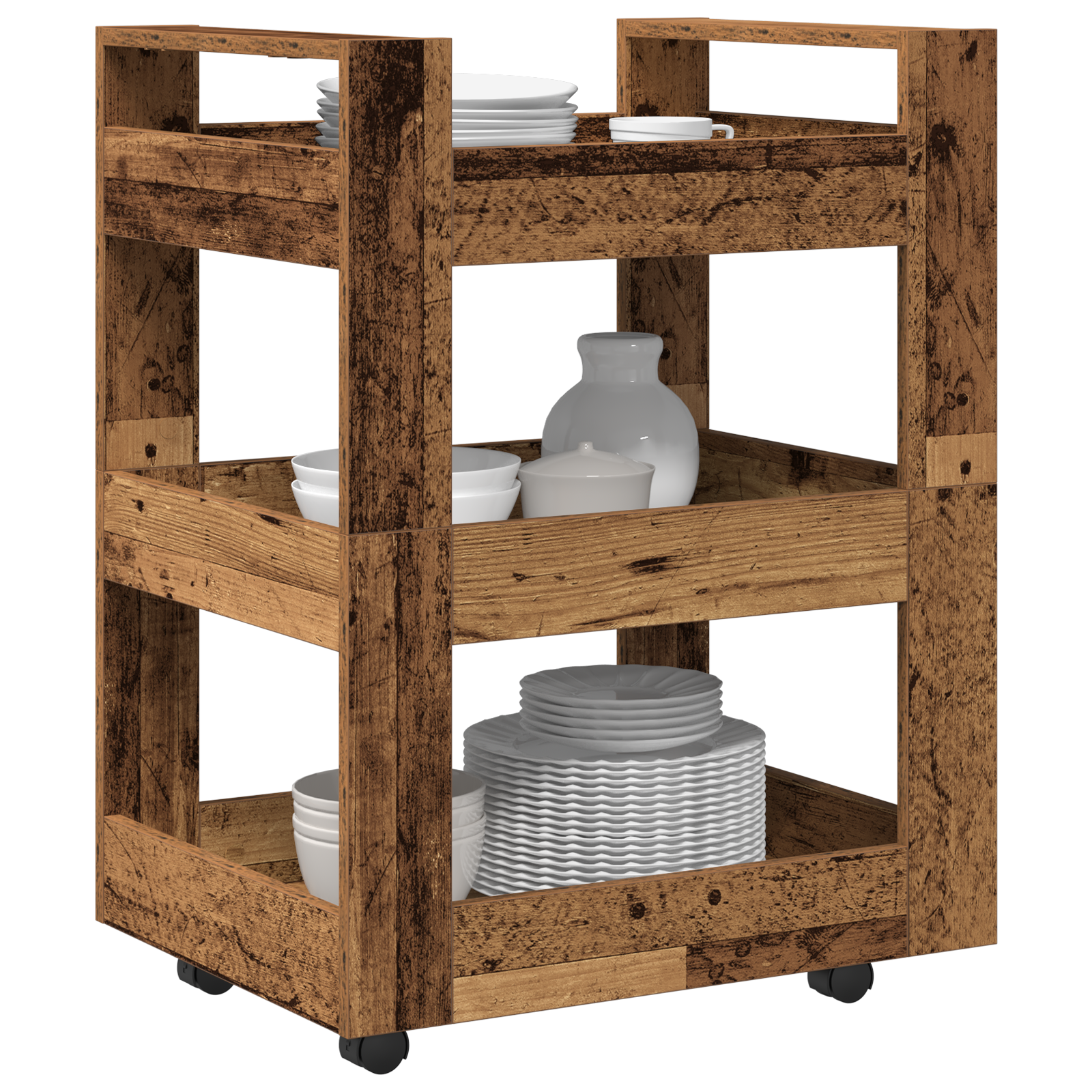 vidaXL Keukentrolley 60x45x80 cm bewerkt hout oud houtkleurig