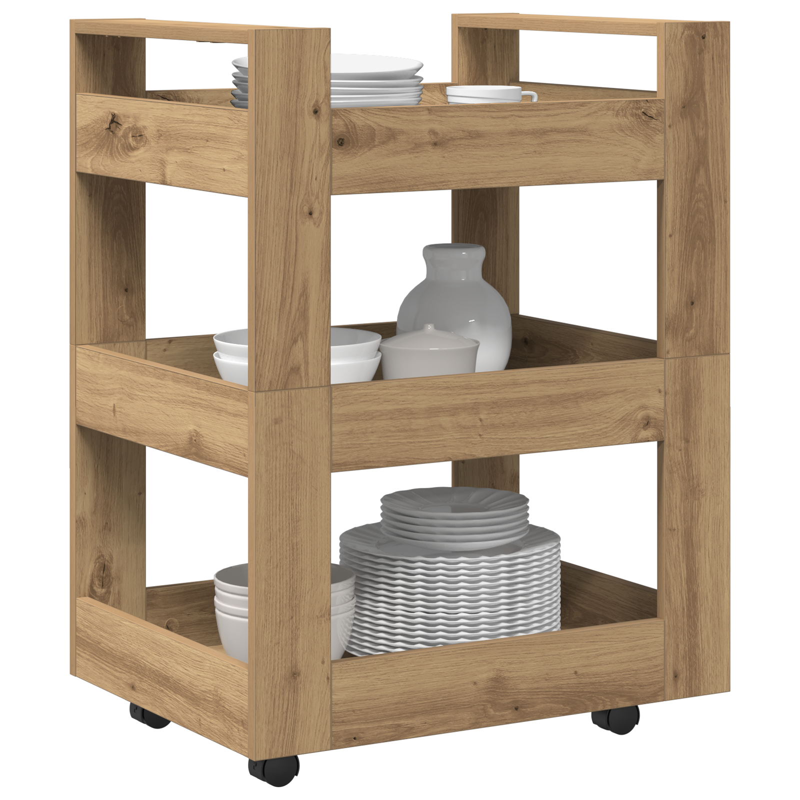 vidaXL Keukentrolley 60x45x80 cm bewerkt hout artisanaal eiken