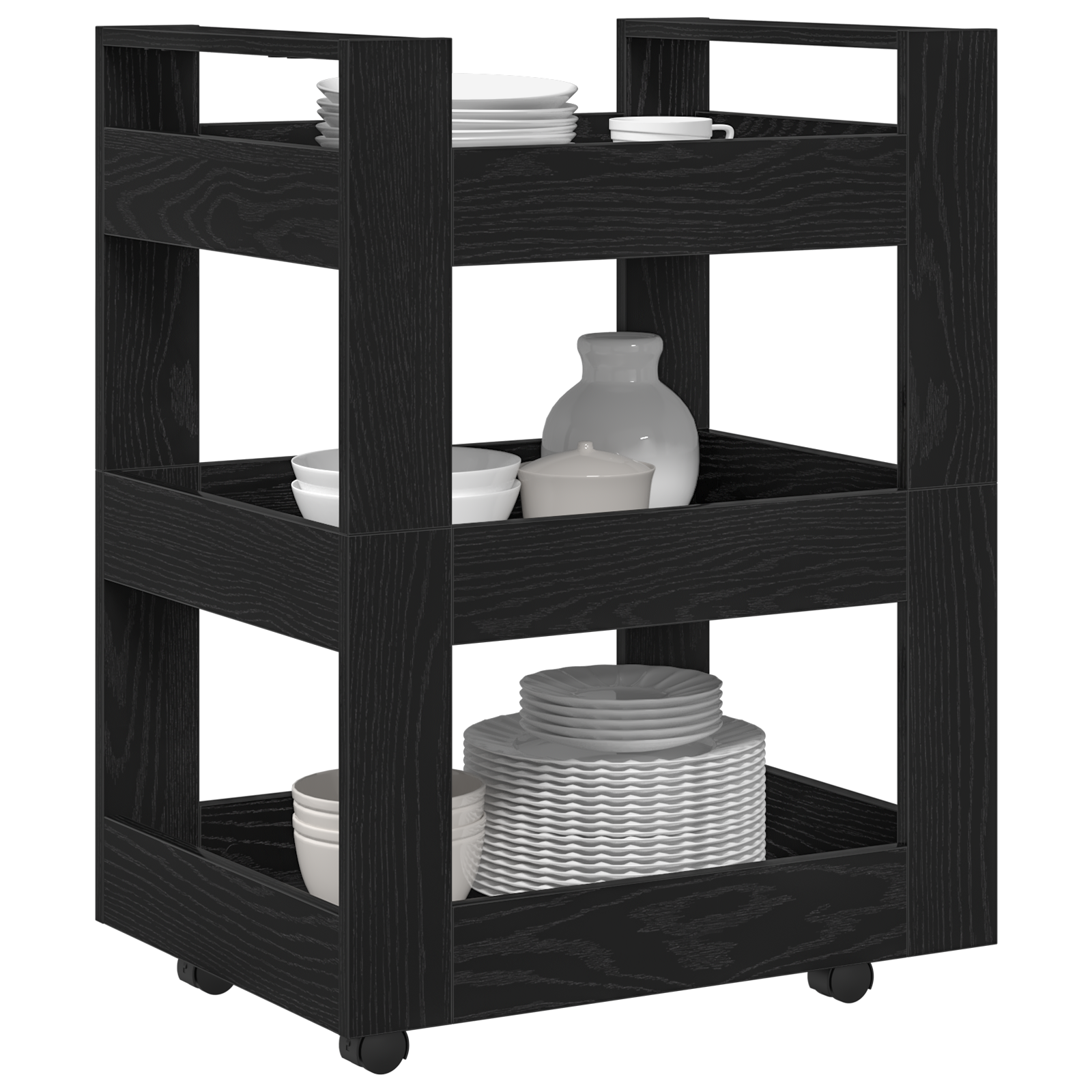 vidaXL Keukentrolley 60x45x80 cm bewerkt hout zwart eikenkleurig