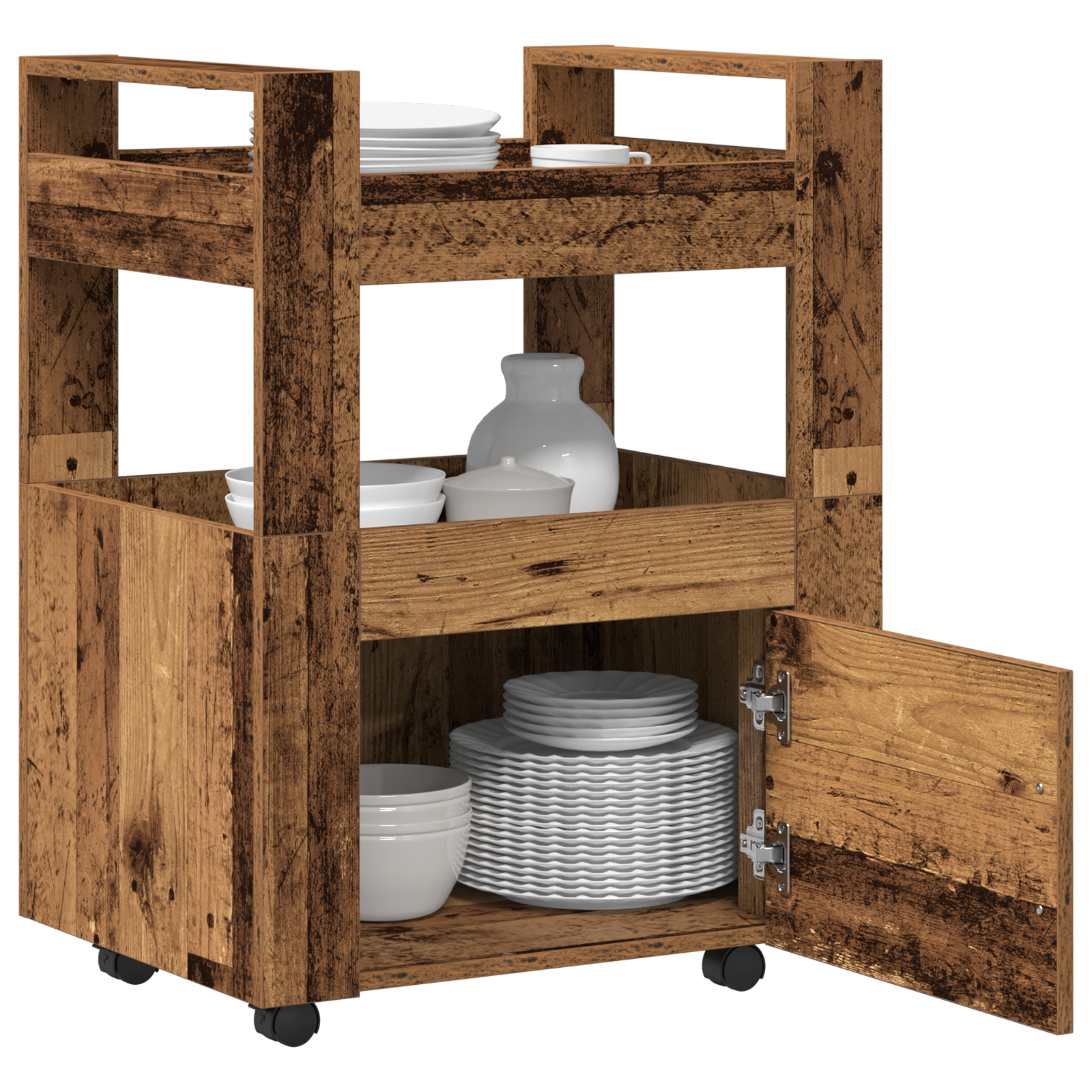 vidaXL Keukentrolley 60x45x80 cm bewerkt hout oud houtkleurig