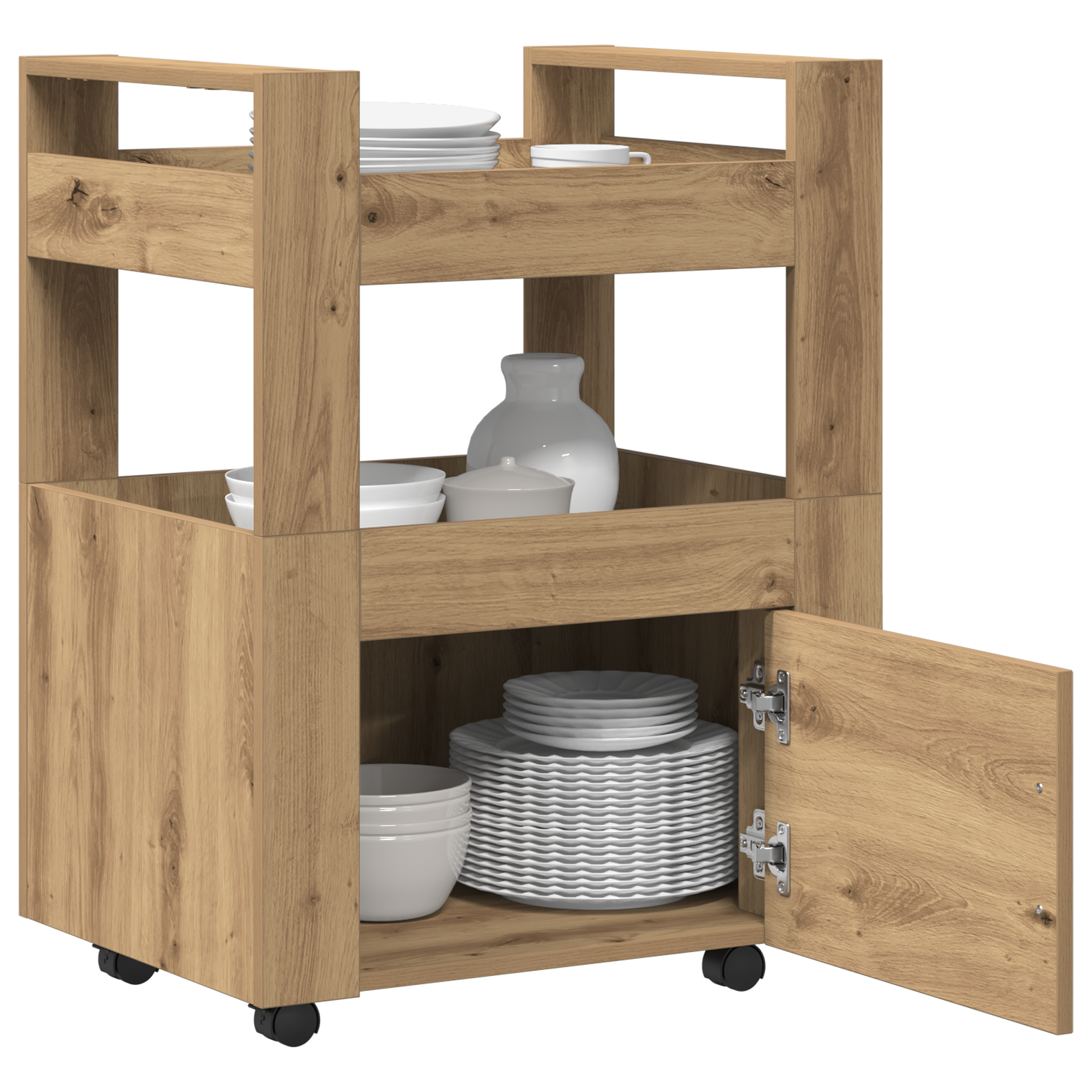 vidaXL Keukentrolley 60x45x80 cm bewerkt hout artisanaal eiken