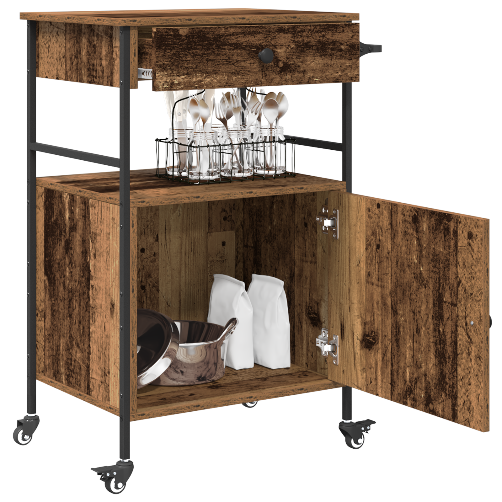 vidaXL Keuken Trolley Oude Hout 56x43x89.5 cm Geengineerd Hout