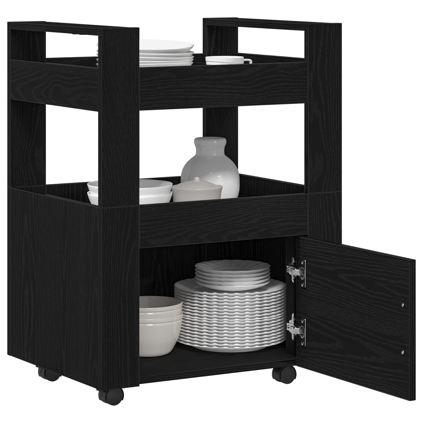 vidaXL Keukentrolley 60x45x80 cm bewerkt hout zwart eikenkleurig