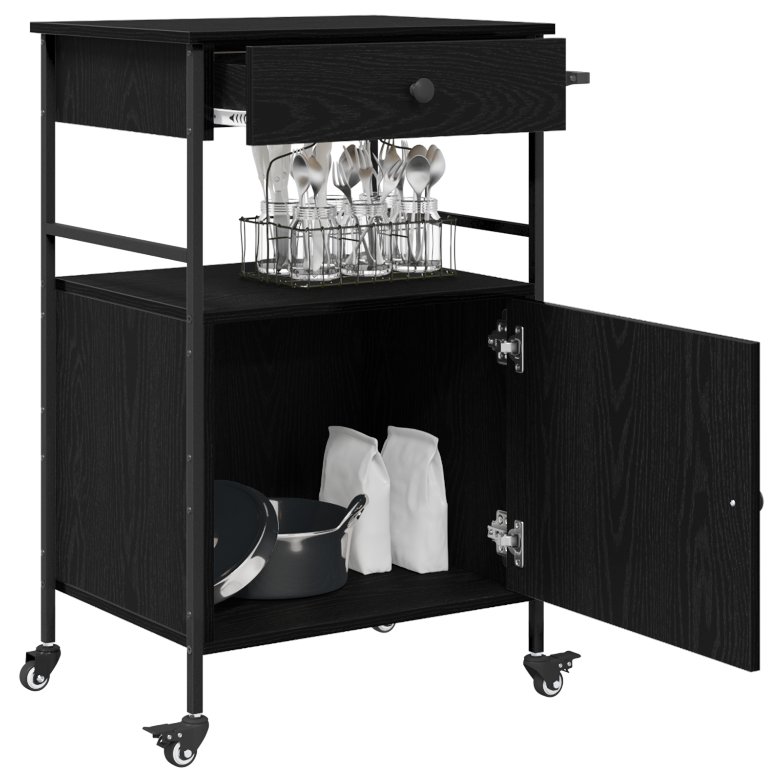 vidaXL Keuken Trolley Zwart Eiken 56x43x89.5 cm Geengineerd Hout