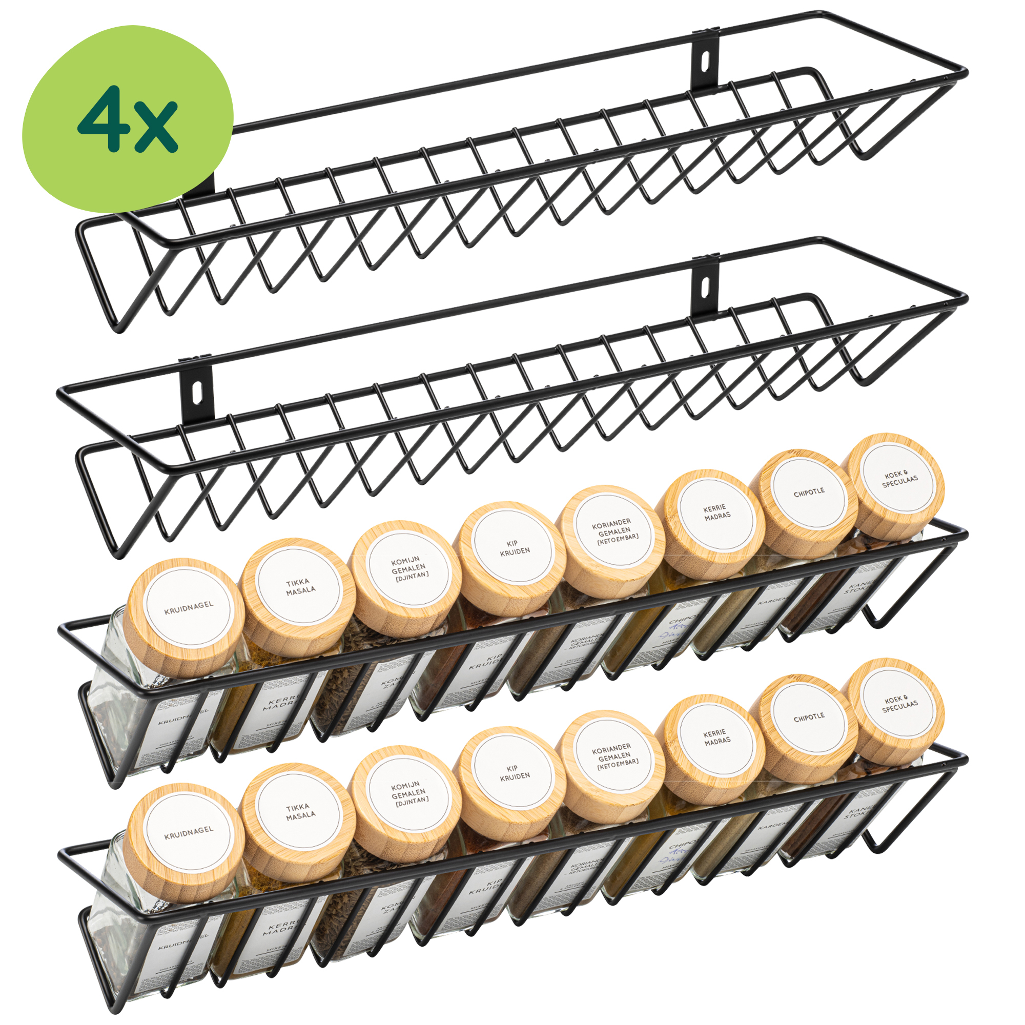 XIVADA Kruidenrek ophangbaar - Muur - Metaal - Zwart - Set van 4