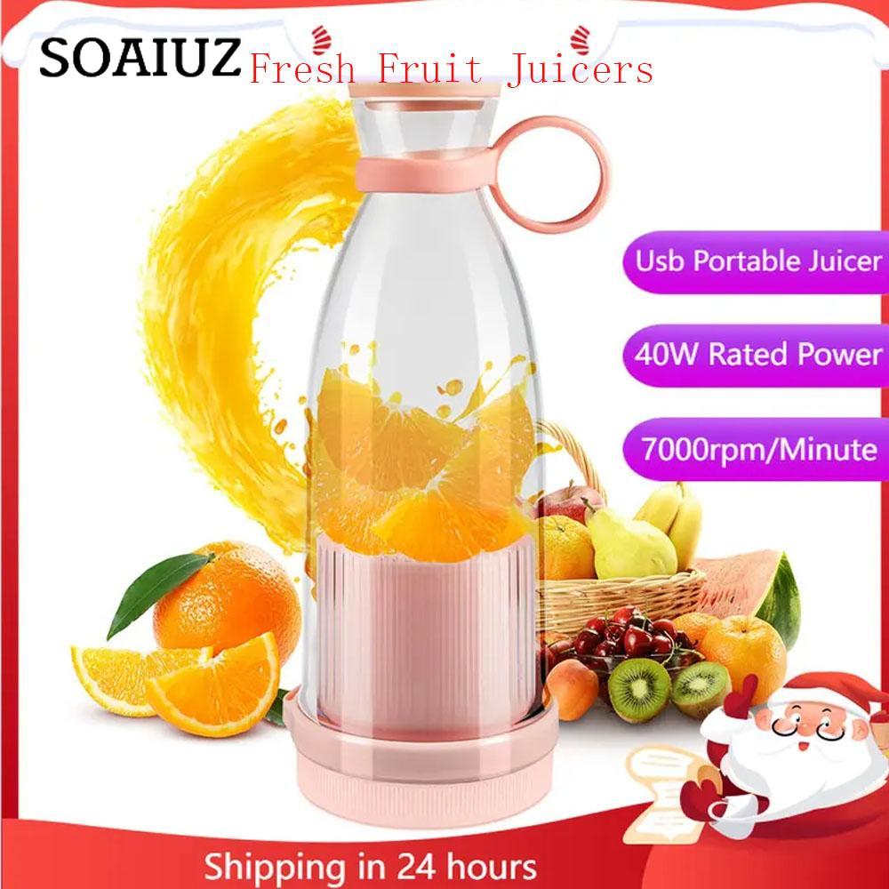 Refreshing Home 40W USB-oplaadbare 6 elektrische sapcentrifuge Mini draagbare blender Fruitmixers Extractors Snelle elektrische blender Smoothie-ijsmachine roze