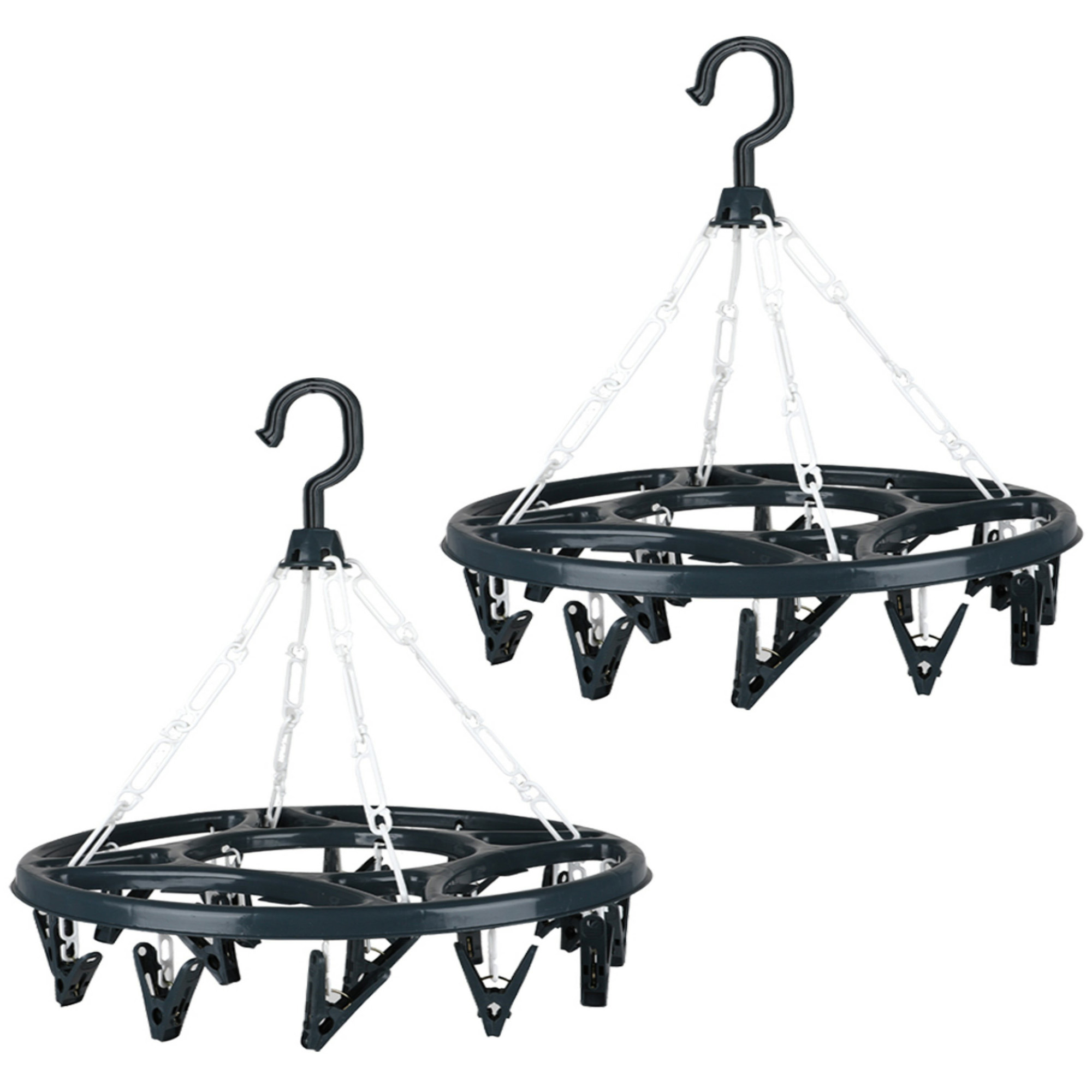 Urban Living Wasgoed droogcarrousel/droogmolen - 2x - 18 clips/knijpers - antraciet - kunststof - 32 cm -