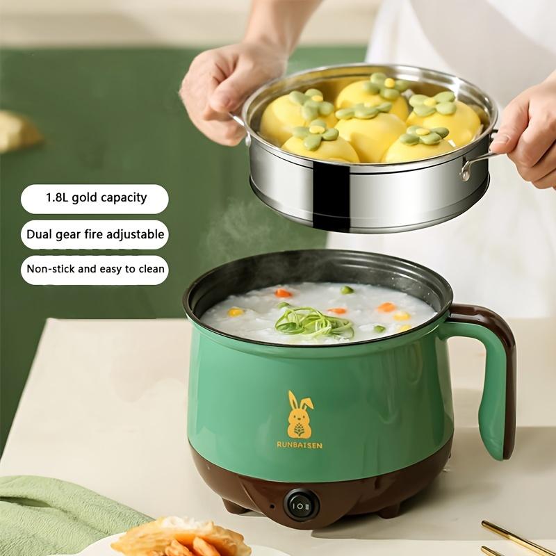 Marathon Multifunctionele elektrische kookpot, draagbare antiaanbak instant ramen pot, multifunctionele elektrische koekenpan voor op reis, geschikt voor 1-2 personen groen