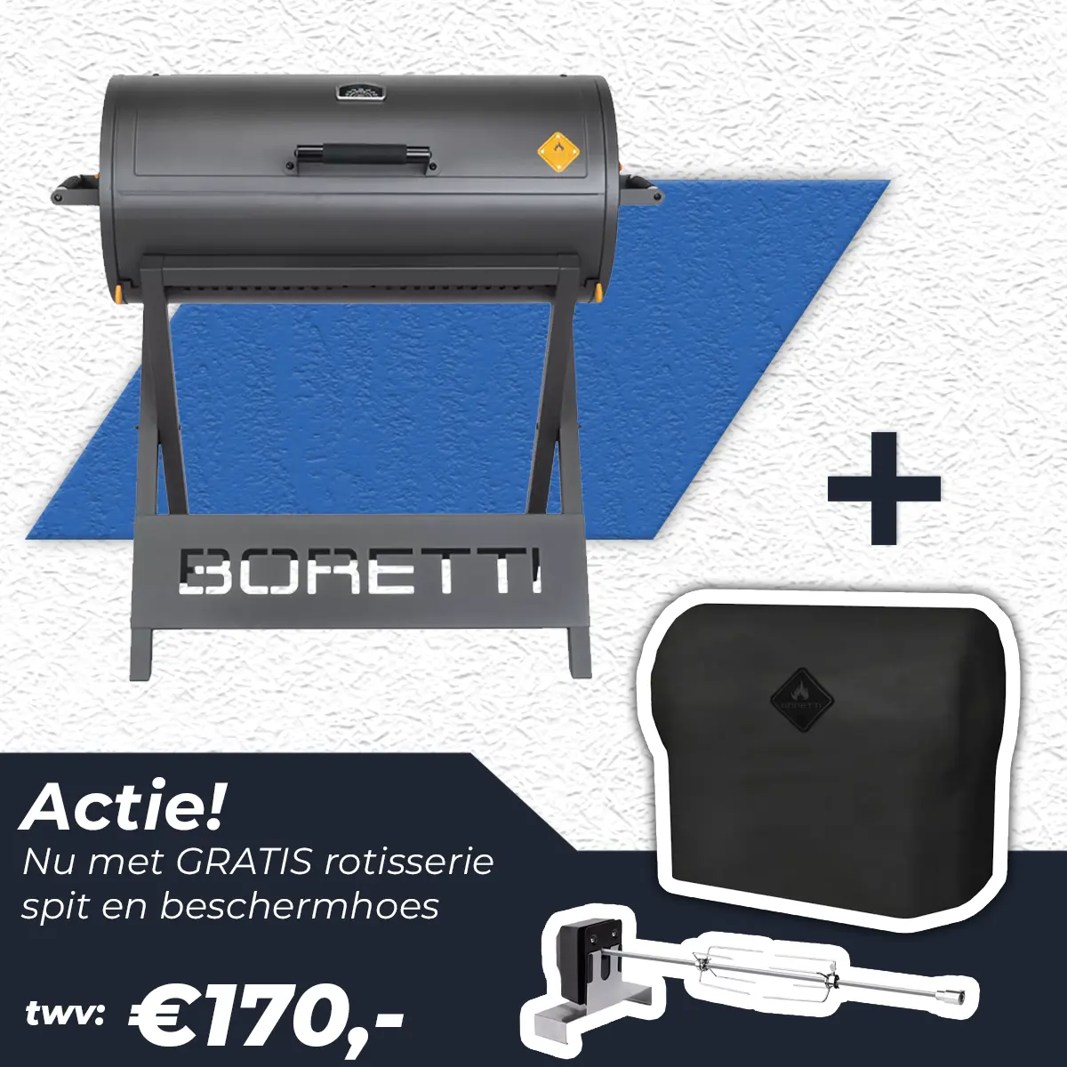 Boretti Barilo 2.0 houtskool barbecue + draaispit + hoes