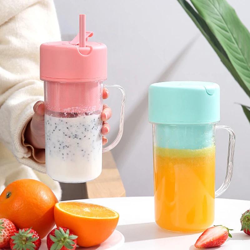 Photography 420 ml draagbare sapcentrifuge met rietje USB elektrische roestvrijstalen fruitpers bekerextractor blender sapmaker machine voor keuken roze