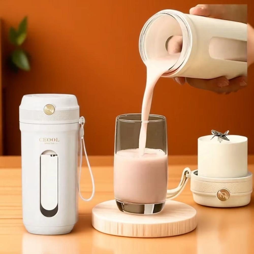 Huixinshangmao with Detachable Straw Fruit Blender Cup USB Rechargeable Ice Crusher Smoothie Maker Cup  Office 4 Blade