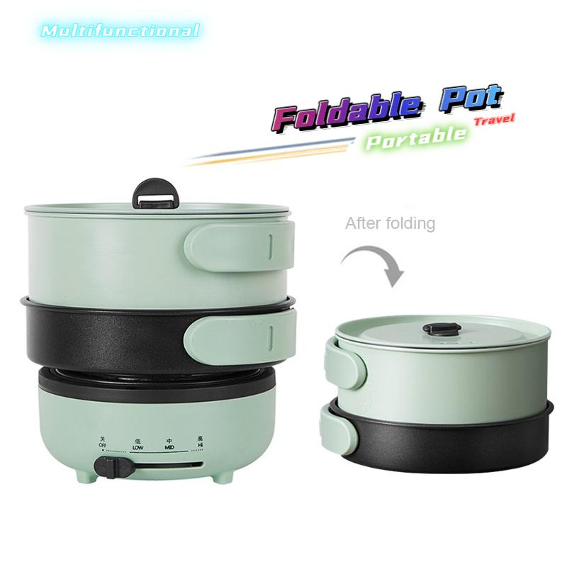 XK&CC Opvouwbare reispot Multifunctionele split-roerbakpan Draagbare kookpot Elektrische verwarming Kachel Waterkoker 220V zwart