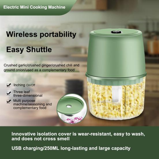 Pavo 250 ml elektrische mini-voedselhakmolen USB oplaadbaar Bediening met één knop Eenvoudig te gebruiken Energiebesparende knoflookhakmolen groen