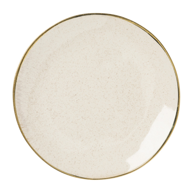 Xenos Gebaksbordje met gouden rand - beige - ø15 cm
