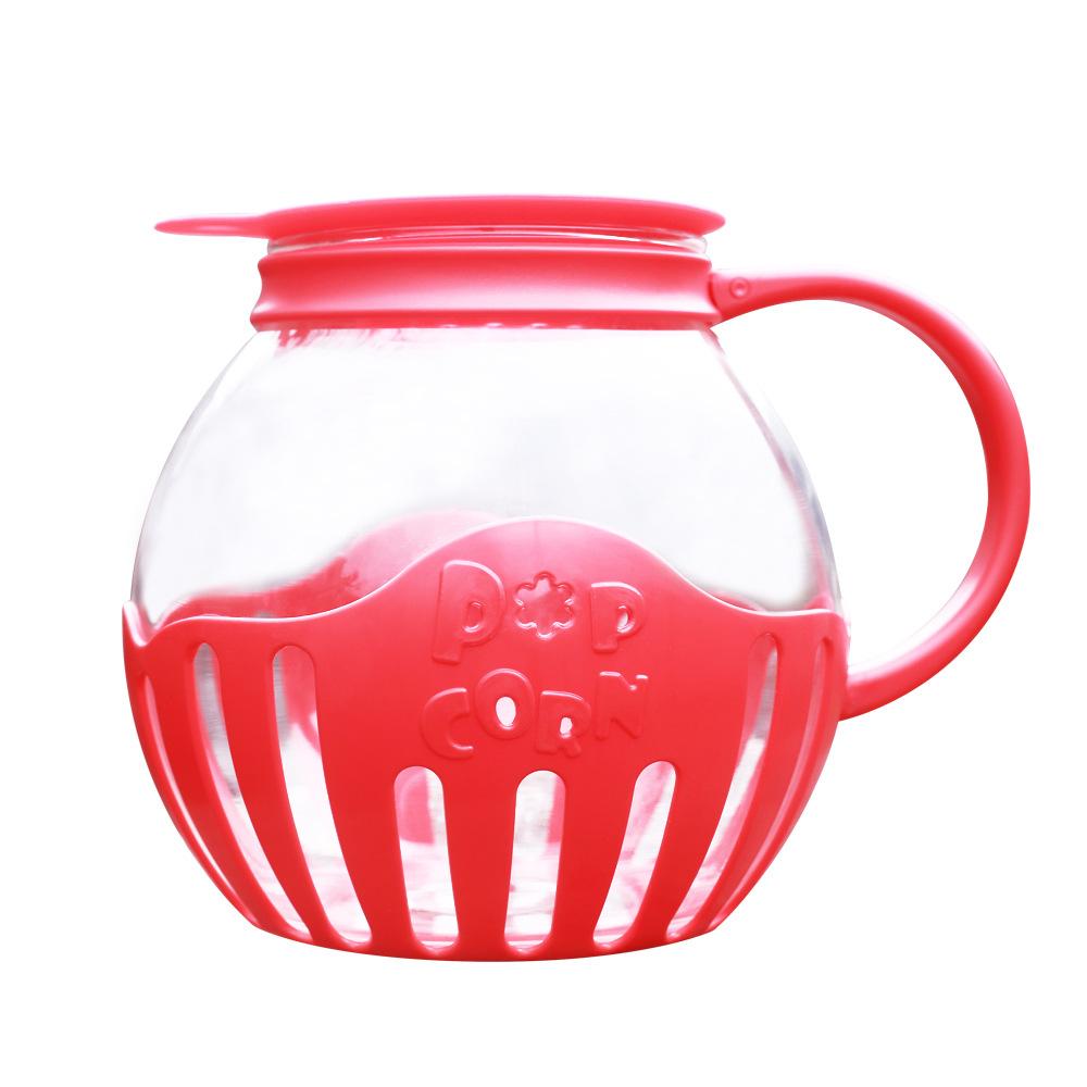 Chic Interiors LMETJMA 2,25QT magnetron glazen popcornpopper met siliconen deksel Magnetron popcornpopper met temperatuurbestendig glas JT186 rood