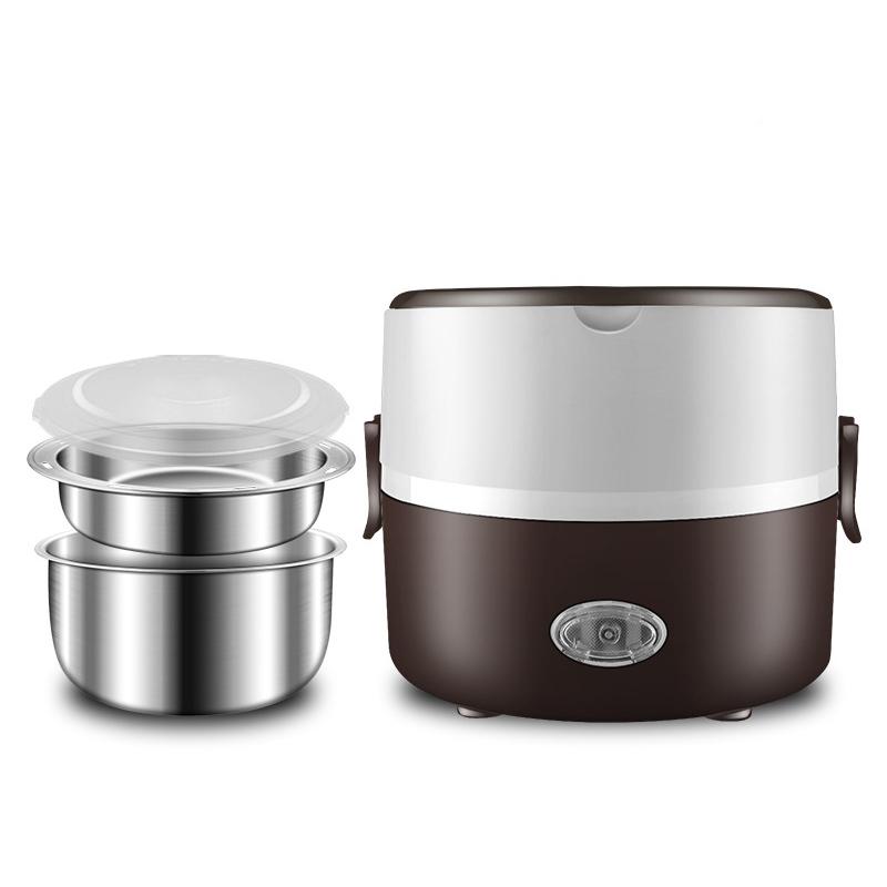 We Satisfied 220V Thuis School Elektrische Verwarming Lunchbox Roestvrij Staal Draagbare Stoom Rijstkoker 200W Voedsel Warmer Container multi-layer 2 Layer Brown