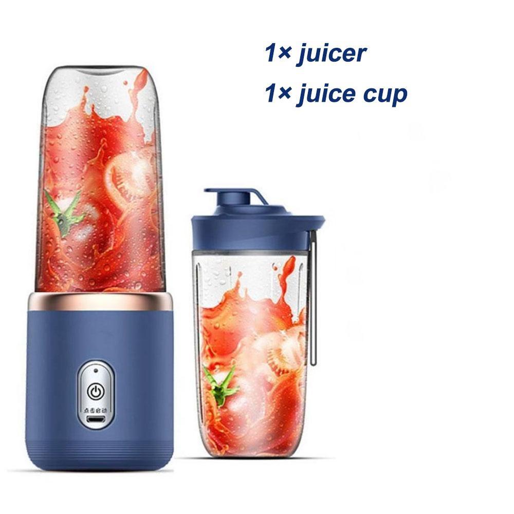 HYC5 400ml draagbare elektrische sapcentrifuge 6 messen vruchtensapbeker USB oplaadbaar automatische kleine sapcentrifuge smoothie blender machine keukenmachine blauw