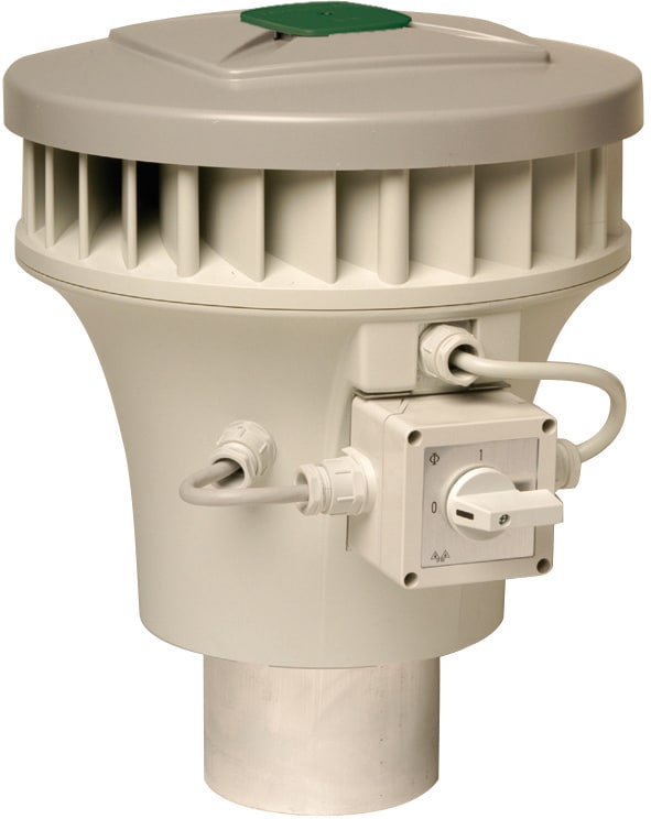ZEHNDER KPMe dakventilator gelijkstroom, 50Pa: 250m3h, 230V, 0.1kW, 0.4A, aansluitklem, horizontaal, 49dB, hoogte 428mm, dia 125mm