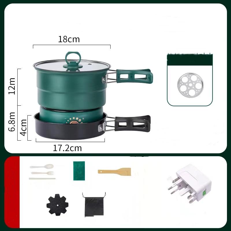 Factory Discount Outlet Elektrische split-kookpot Opvouwbare multicooker Koekenpan Hotpot Steamer Rijstkoker Soepmaker Waterkoker Reizen groen