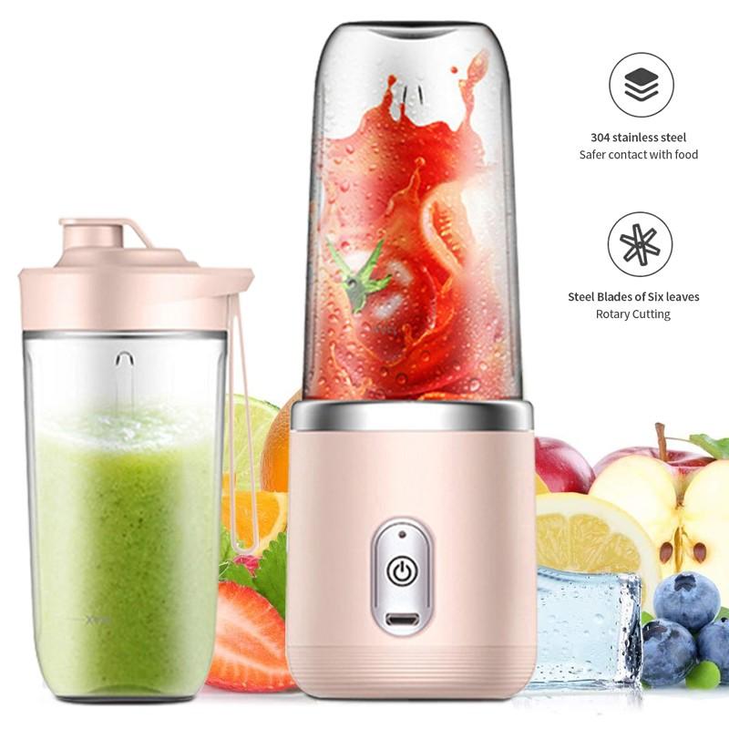 Refreshing Home Elektrische 6 messen Automatische 400ml Draagbare elektrische sapcentrifuge USB-oplaadbare fruitpers Blender Draagbaar roze
