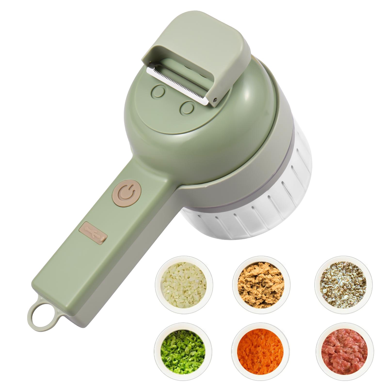 Tooarts Groentenhakker 4-in-1 draagbare draadloze elektrische hakmolenset met USB-voeding voor knoflook, chili-ui, selderij, gember, vlees old style groen