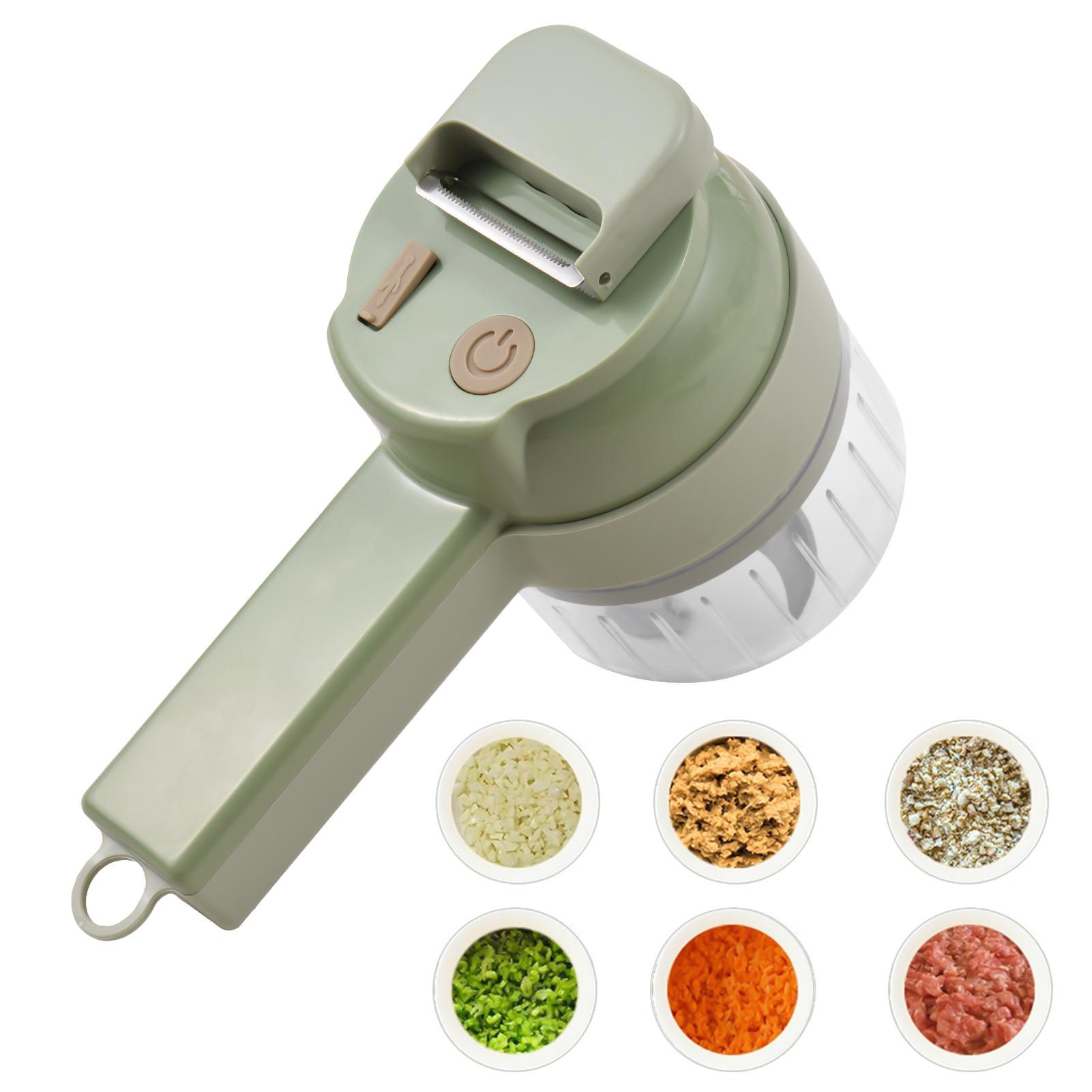 Tooarts Groentenhakker 4-in-1 draagbare draadloze elektrische hakmolenset met USB-voeding voor knoflook, chili-ui, selderij, gember, vlees new style groen