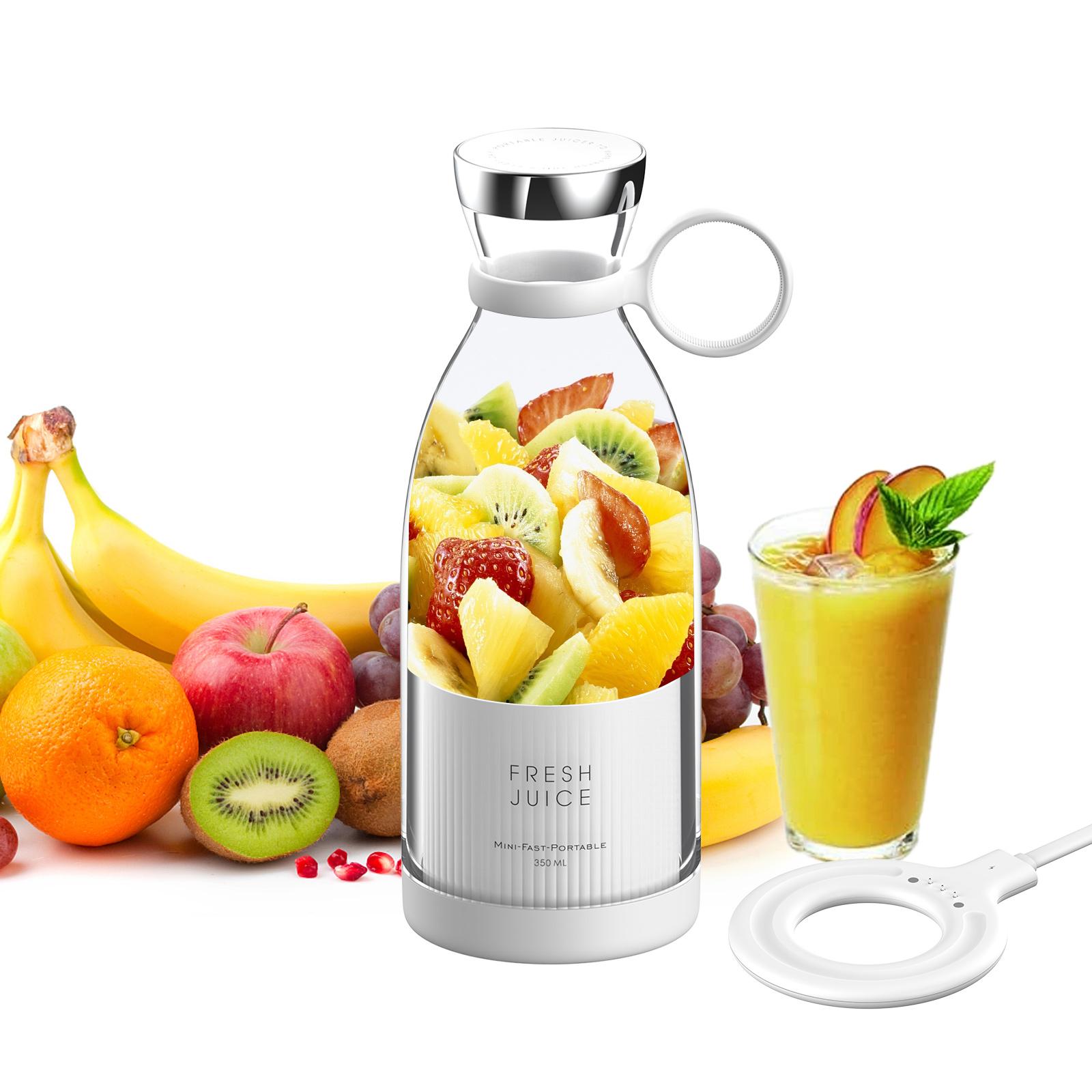 Refreshing Home Draagbare Mini Snelle Blender 350ml Sapcentrifugebeker met Draadloos Opladen 4 Messen voor Smoothie Milkshake Sap Babyvoeding wit