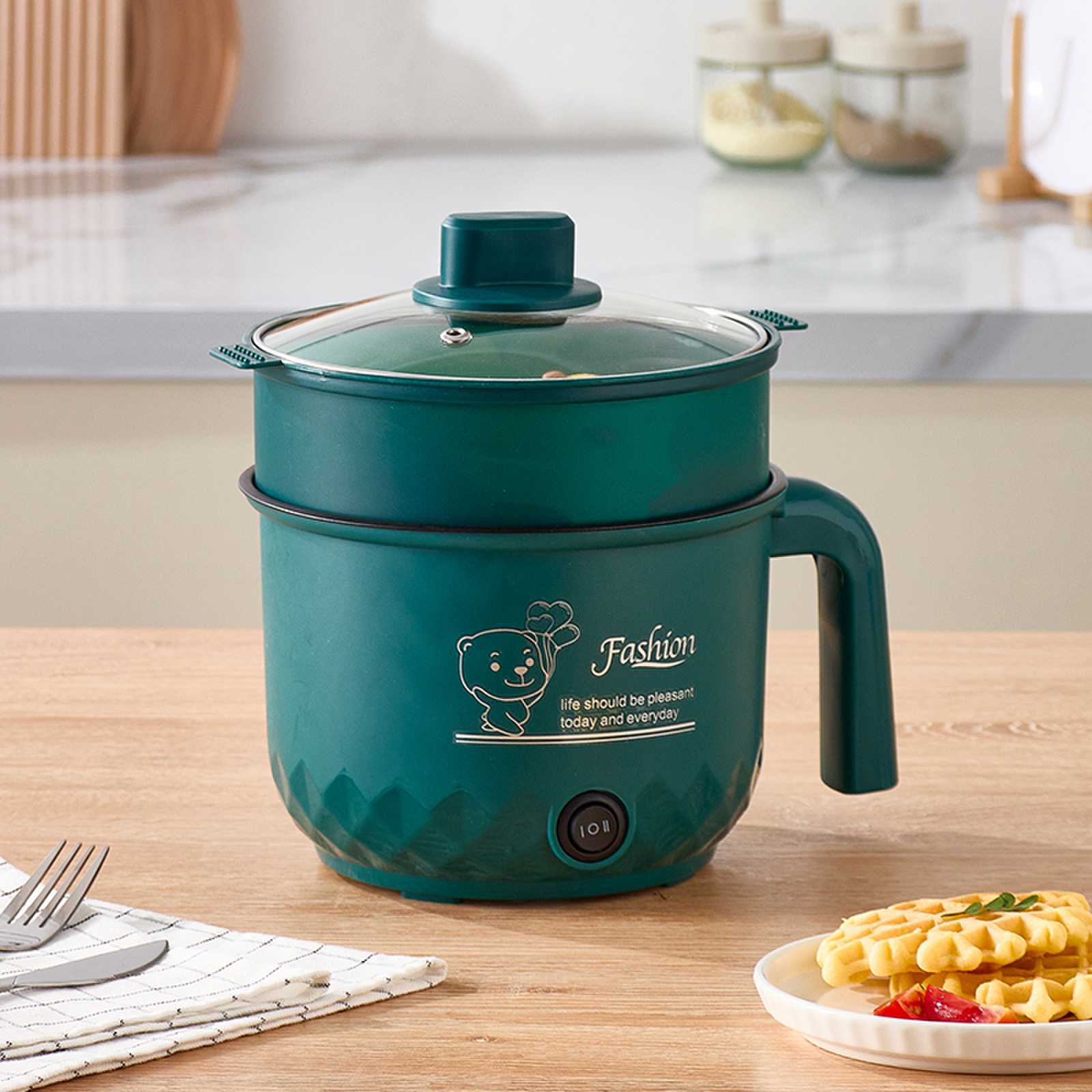 Factory Discount Outlet Multifunctionele elektrische kookpot Studentenslaapzaal Mini Instant Noodle Kleine elektrische pot Huishoudelijke geïntegreerde elektrische hete pot. 1.8L Single-layer switch with stainless steel