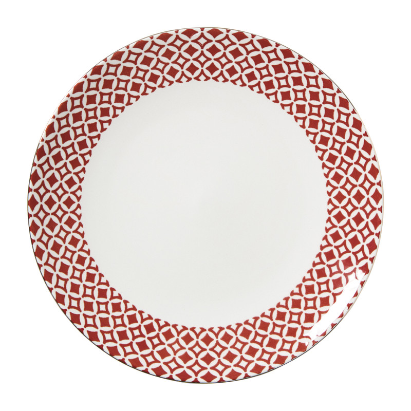 Xenos Dinerbord Mirna ruit - rood/wit - ø26.8x2.2 cm