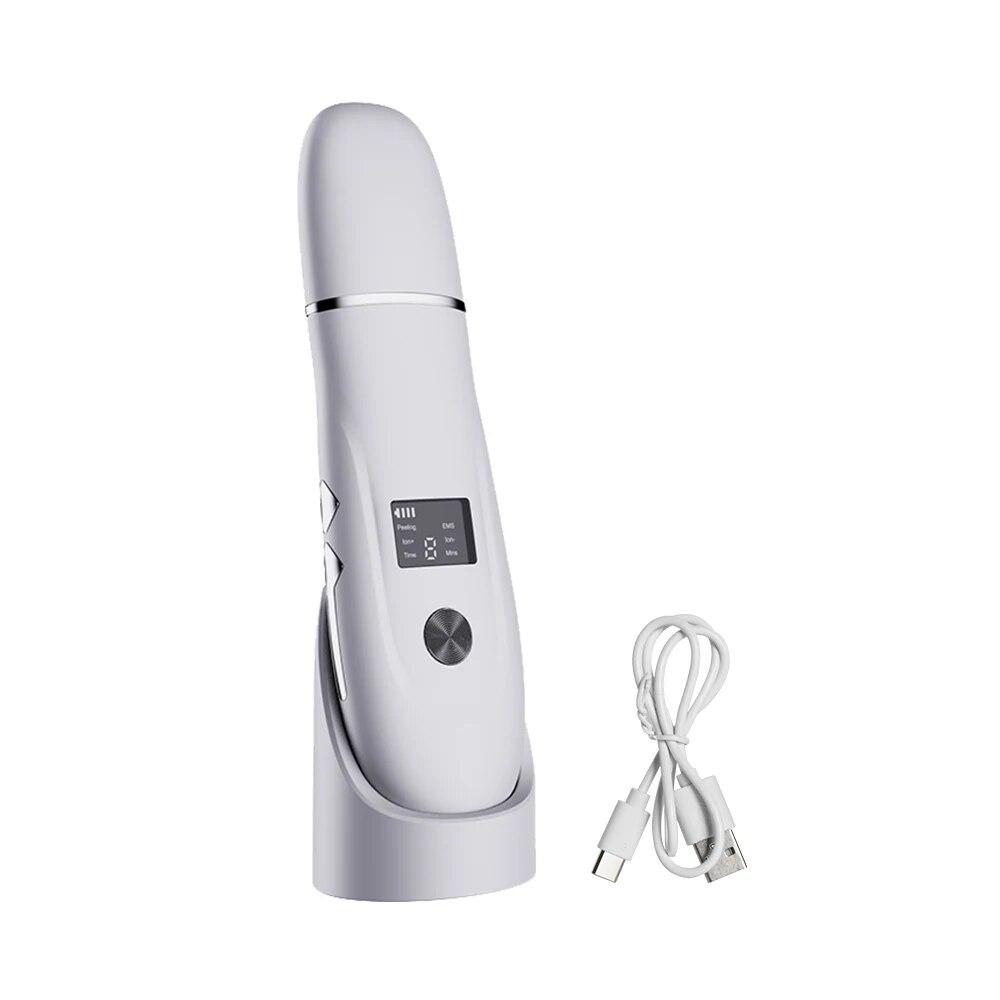 Happy World Electronics Ultrasone Huid Scrubber Comedondrukker Ultrasone Peeling Porie Schoner Gezicht Reiniging Scrubber Ultrasone Gezichtsspatel wit
