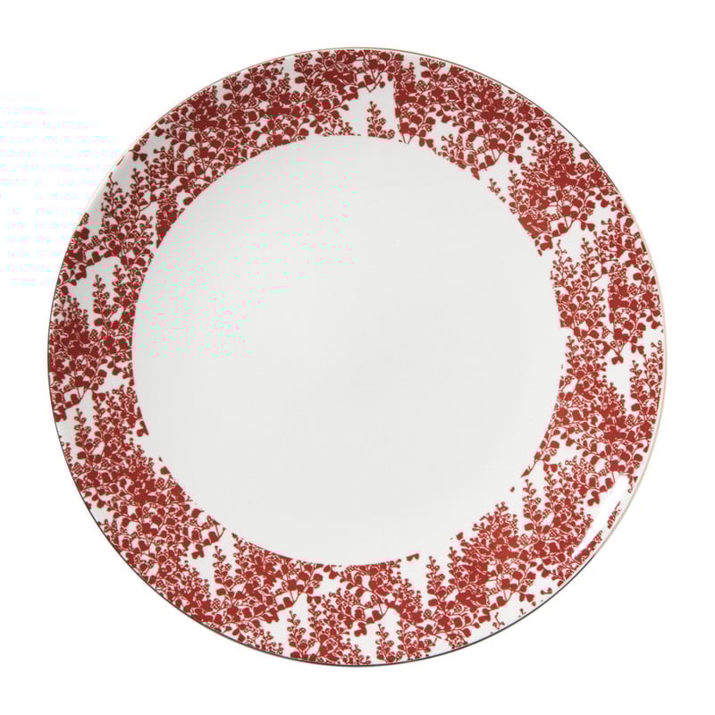 Xenos Dinerbord Mirna blaadjes - rood/wit - ø26.8x2.2 cm