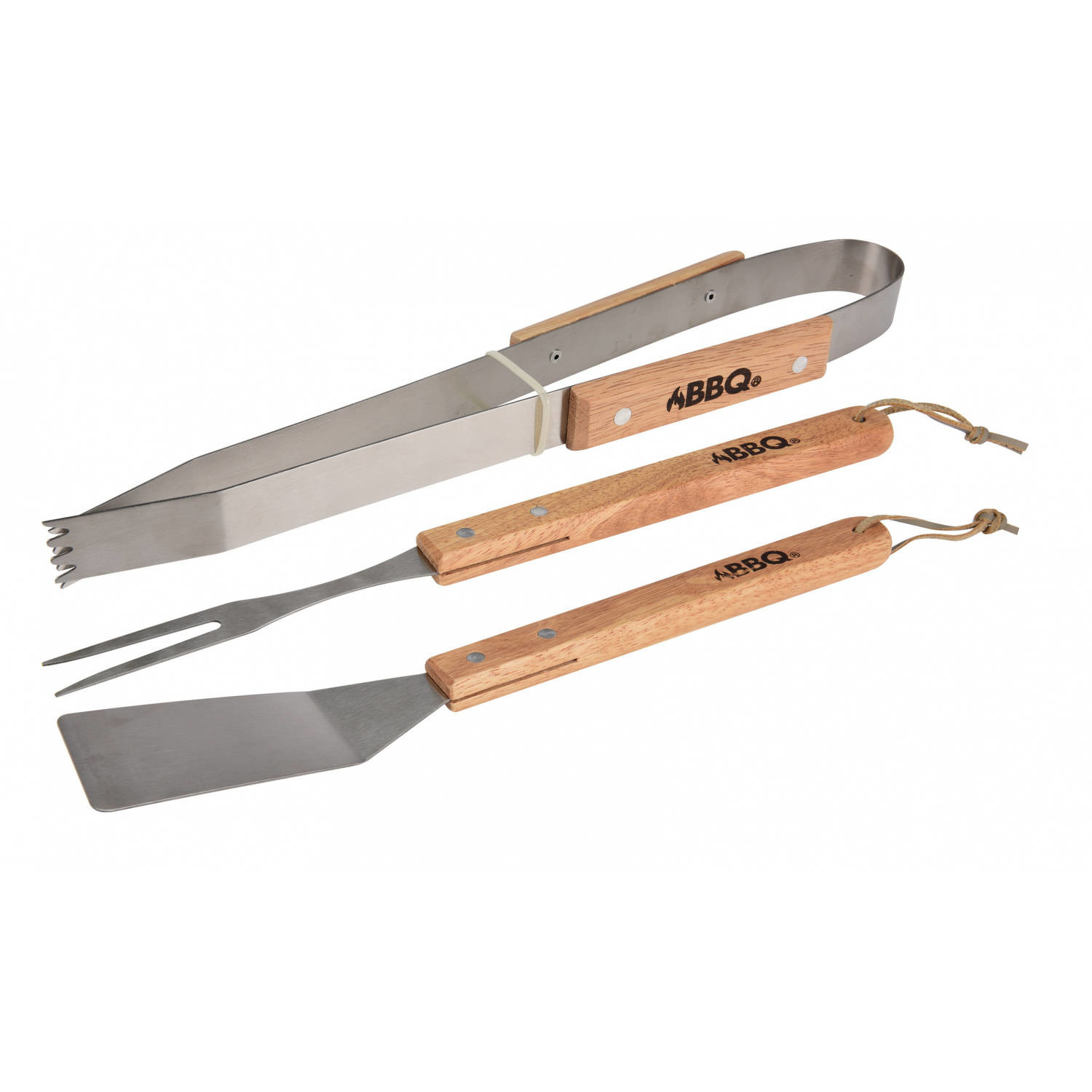 BBQ Collection  barbecue gereedschap set - 3-delig - met houten handvatten - Tang - Vork - Spatel -
