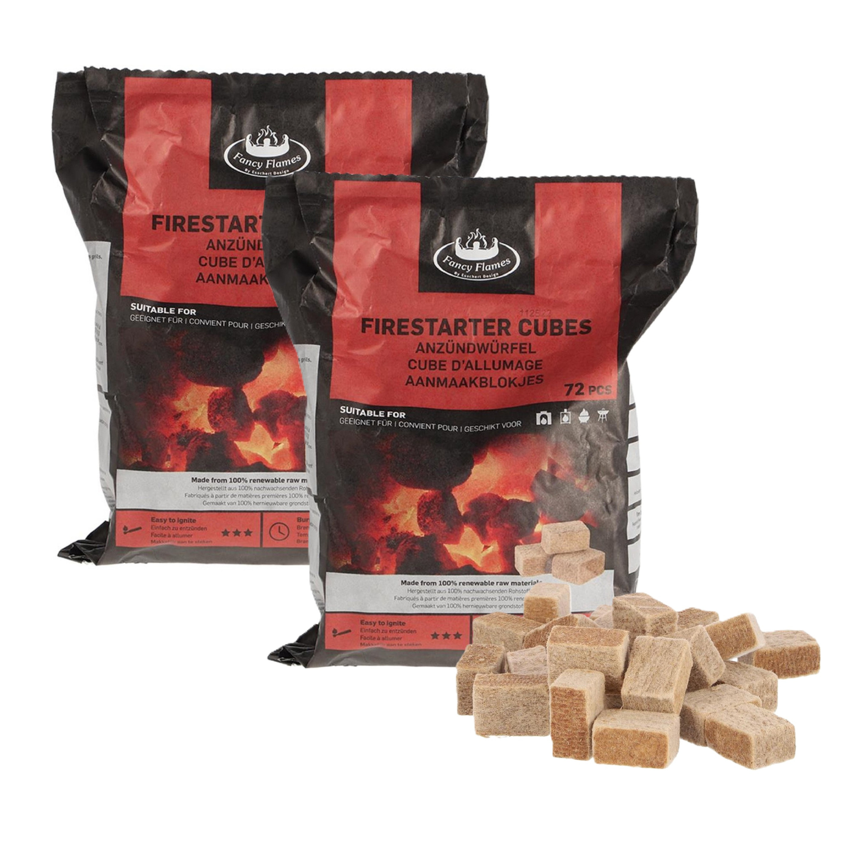 Fancy Flames Aanmaakblokjes - 144x stuks - lange brandduur - vuurstarter -