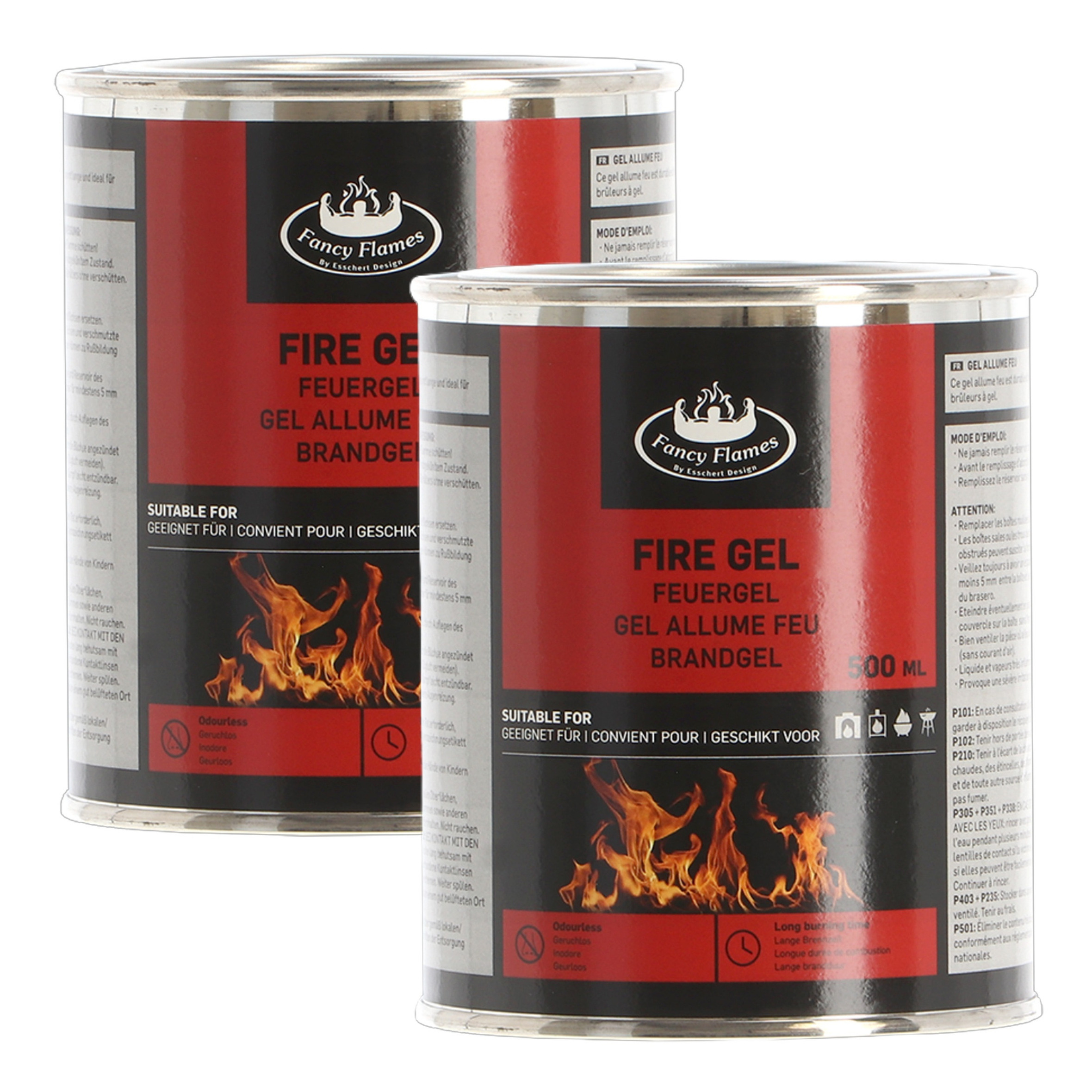 Fancy Flames Vuurgel/brandgel - 2x - 500 ml - gelhaarden/vuurpotten - binnen en buiten -
