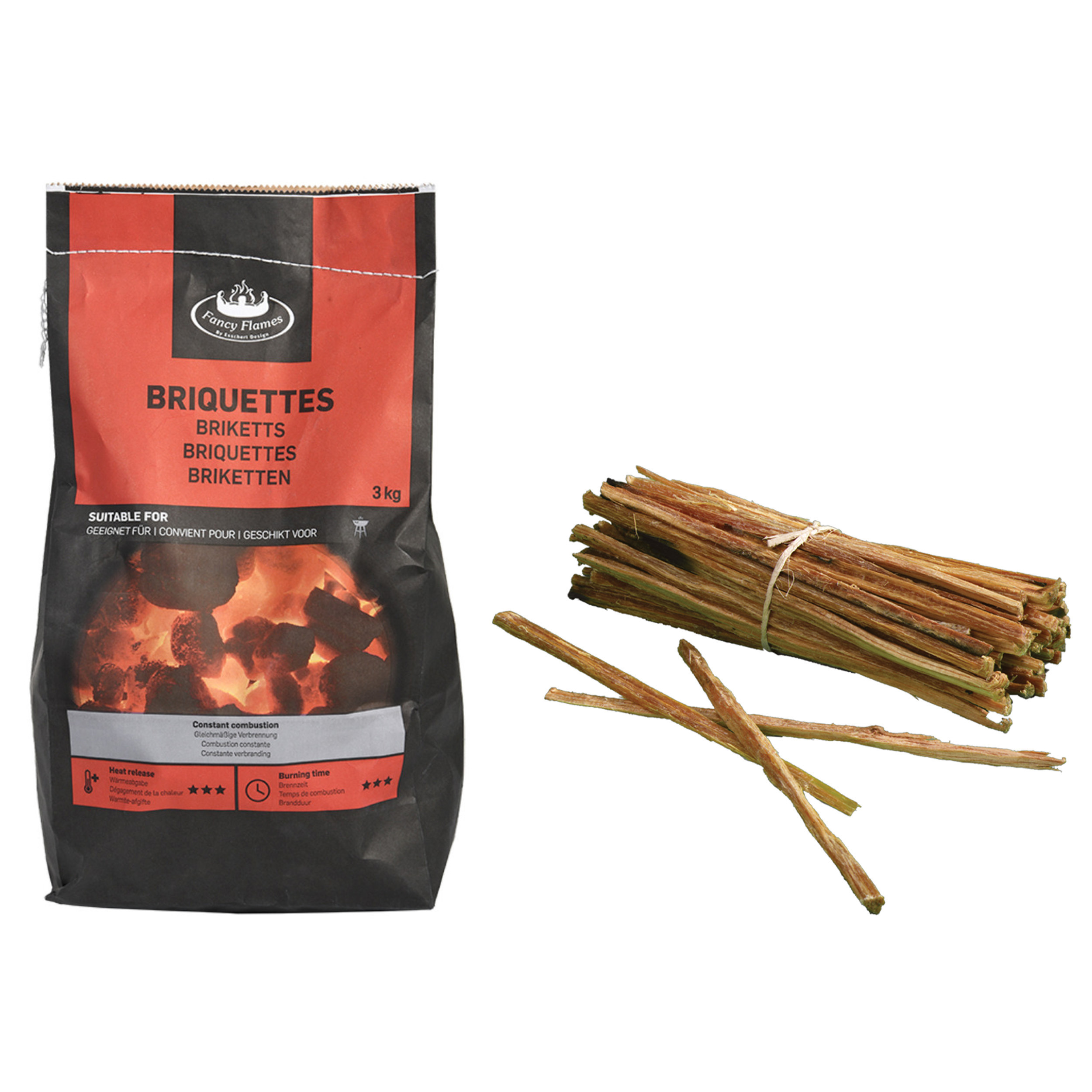 Fancy Flames BBQ aanmaakset - briketten - 3 kilo - met vuurstokjes - 18x - aanmaakhout met hars -