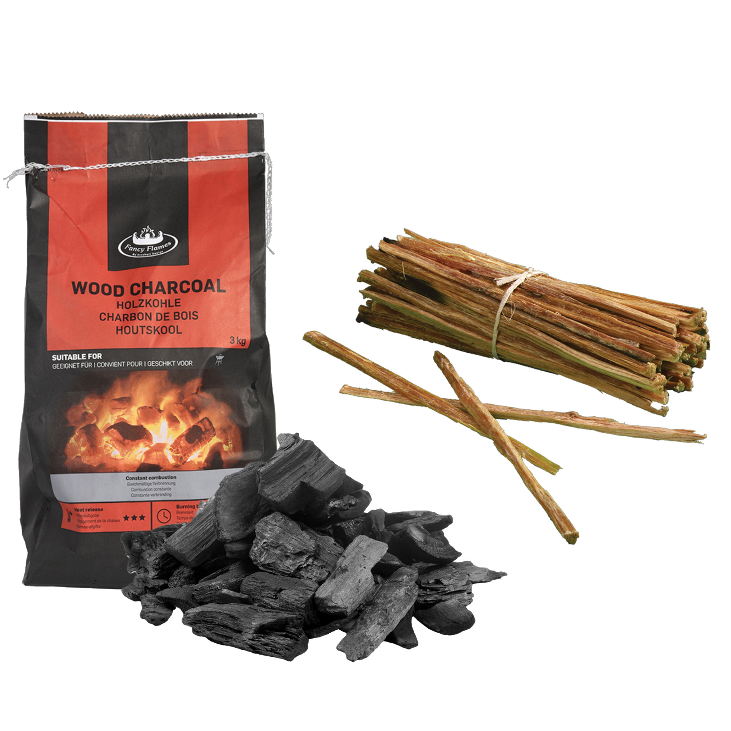 Fancy Flames BBQ aanmaakset - houtskool - 3 kilo - met vuurstokjes - 18x - aanmaakhout met hars -