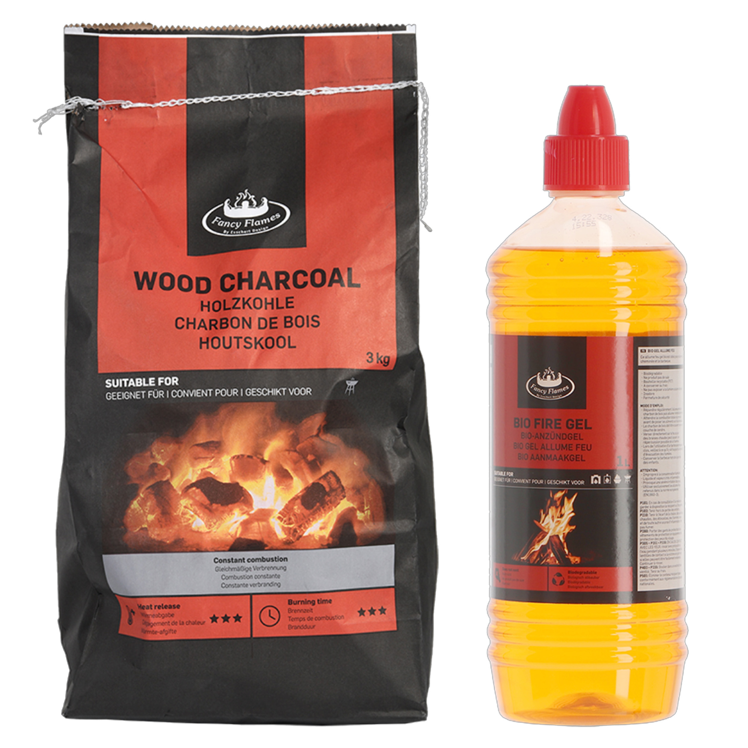 Fancy Flames BBQ aanmaakset - houtskool - 3 kilo - met Bio aanmaakgel -