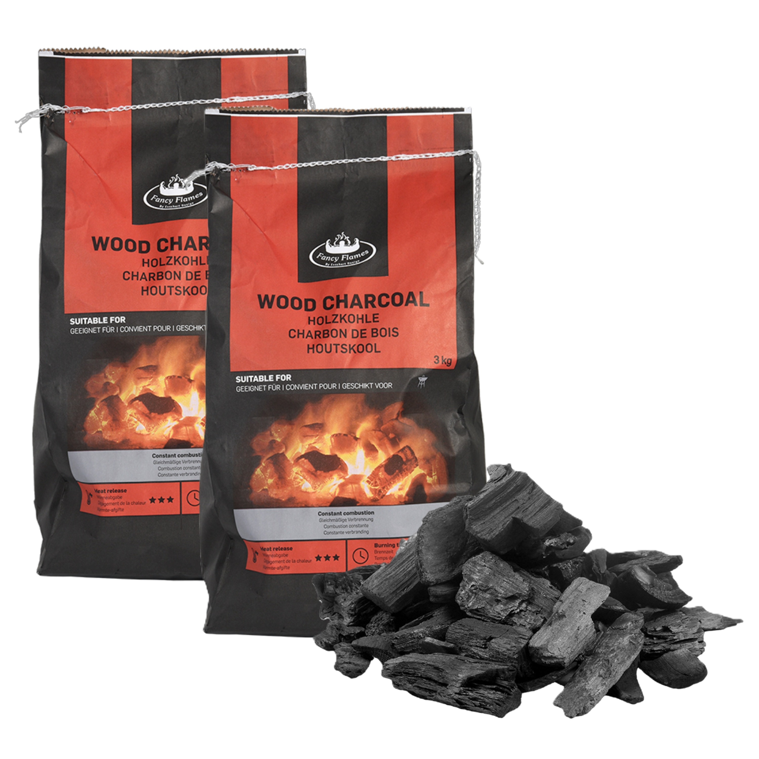 Fancy Flames Barbecue/bbq Houtskool - 2x - 3 kilo - 100% natuurlijk - geschikt voor BBQ -