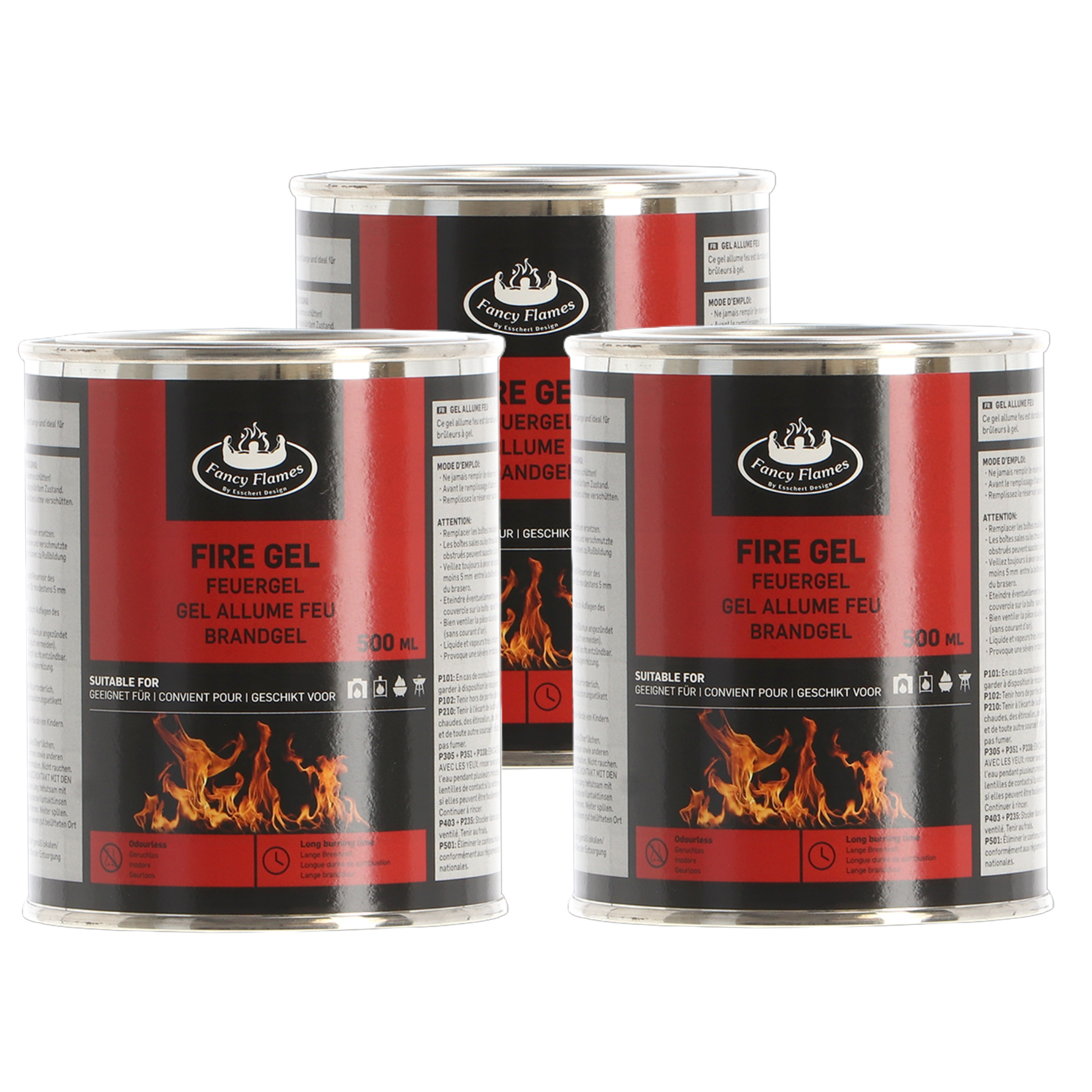 Fancy Flames Vuurgel/brandgel - 3x - 500 ml - gelhaarden/vuurpotten - binnen en buiten -