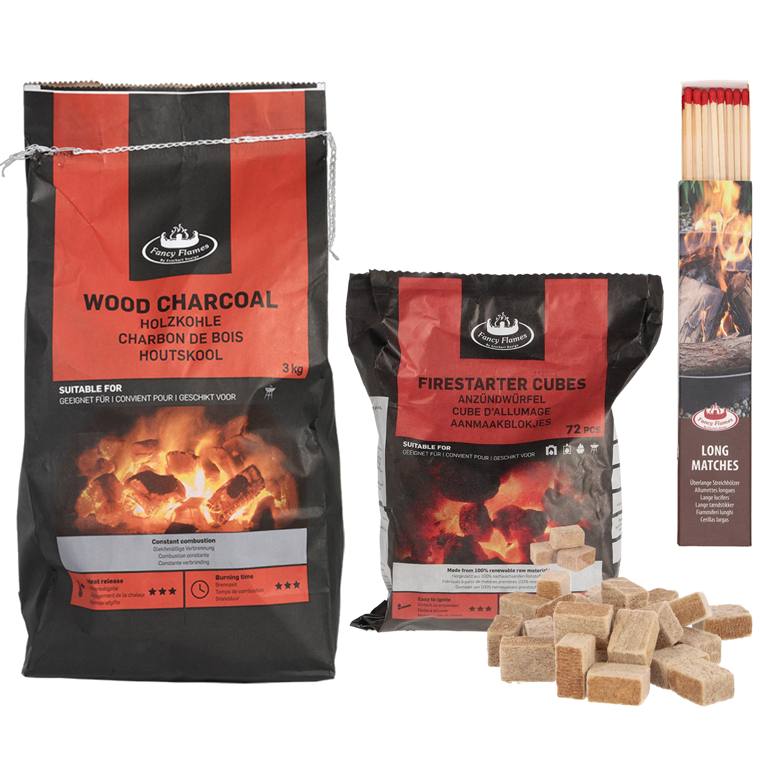 Fancy Flames BBQ aanmaakset - houtskool - aanmaakblokjes - lucifers -