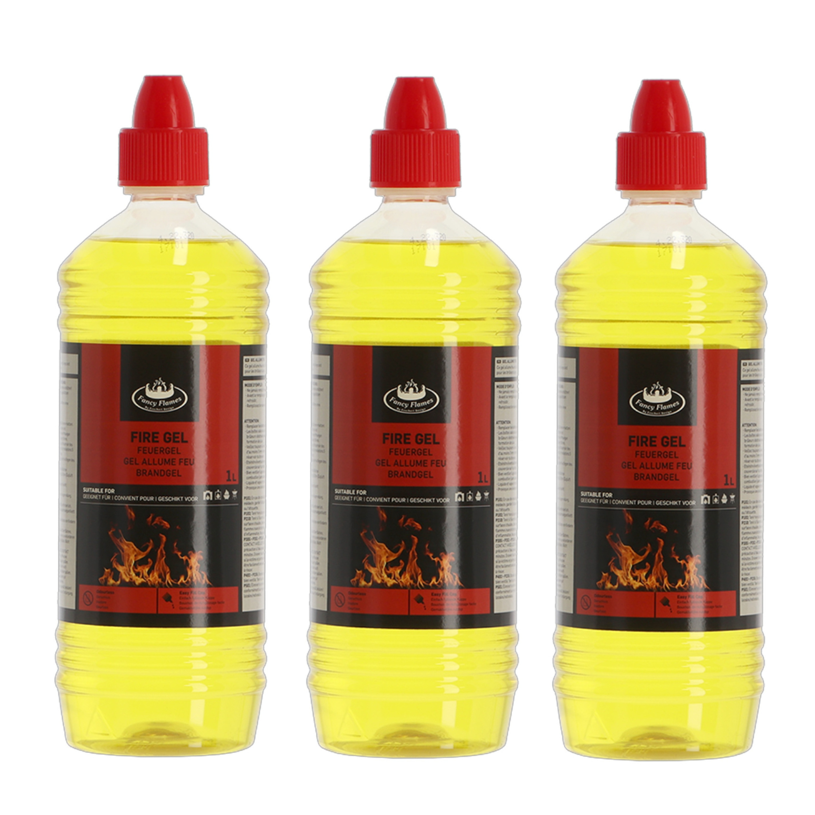 Fancy Flames Vuurgel/brandgel - 3x - 1 liter - gelhaarden/vuurpotten - binnen en buiten -
