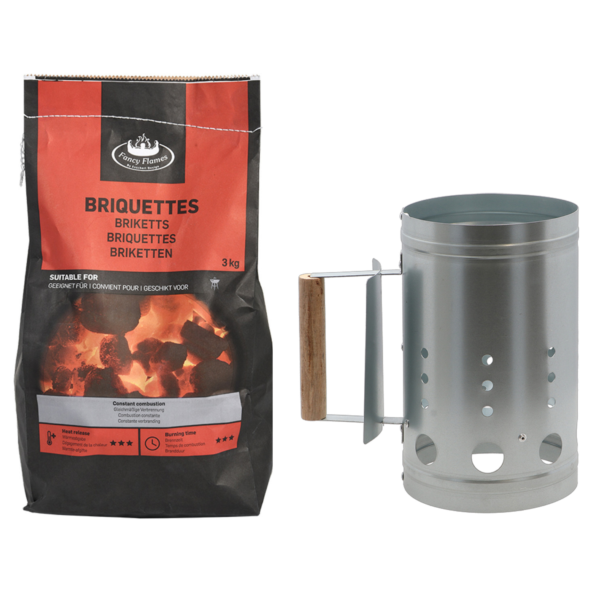 Fancy Flames BBQ aanmaakset - briketten - 3 kilo - met snelstarter - staal/hout -