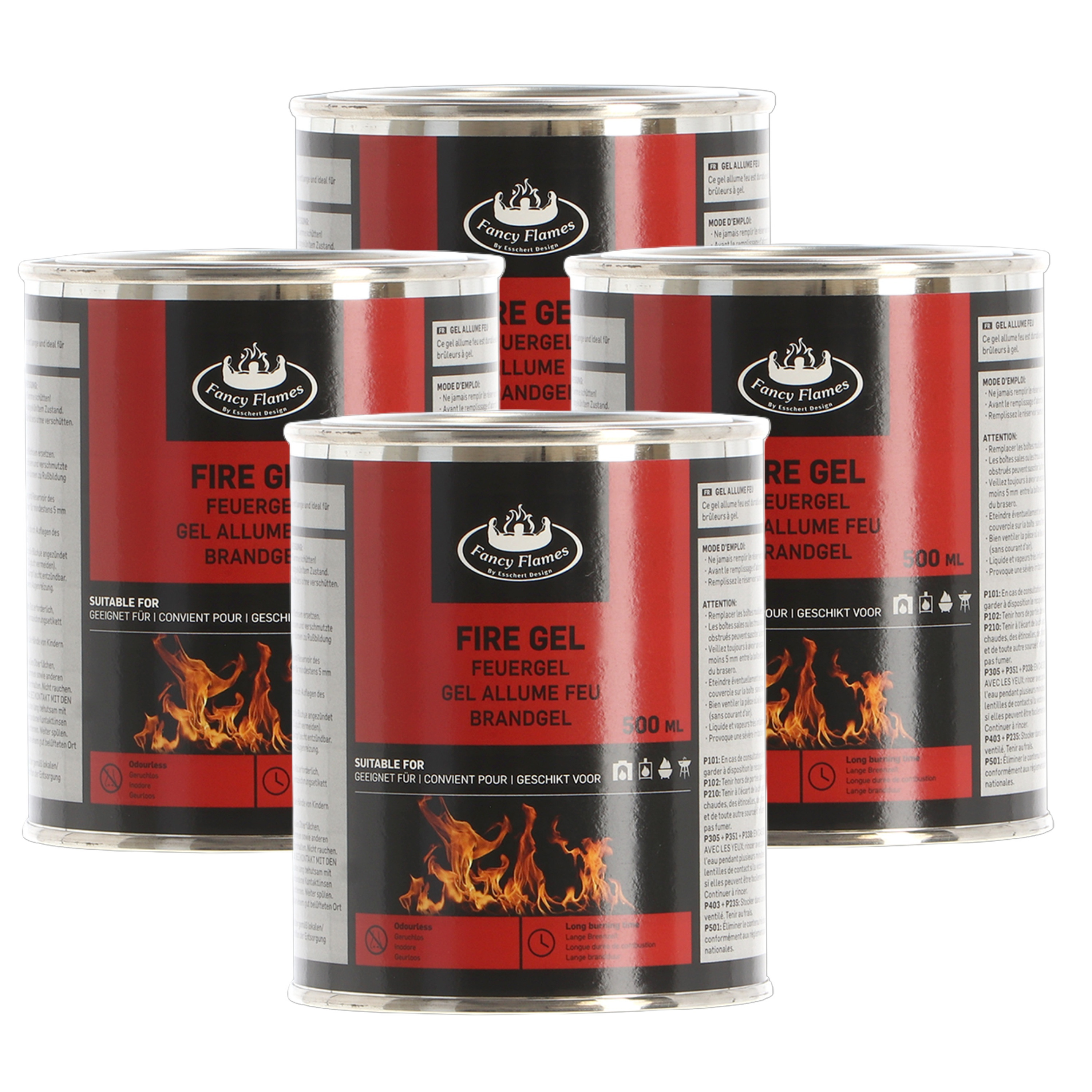 Fancy Flames Vuurgel/brandgel - 4x - 500 ml - gelhaarden/vuurpotten - binnen en buiten -