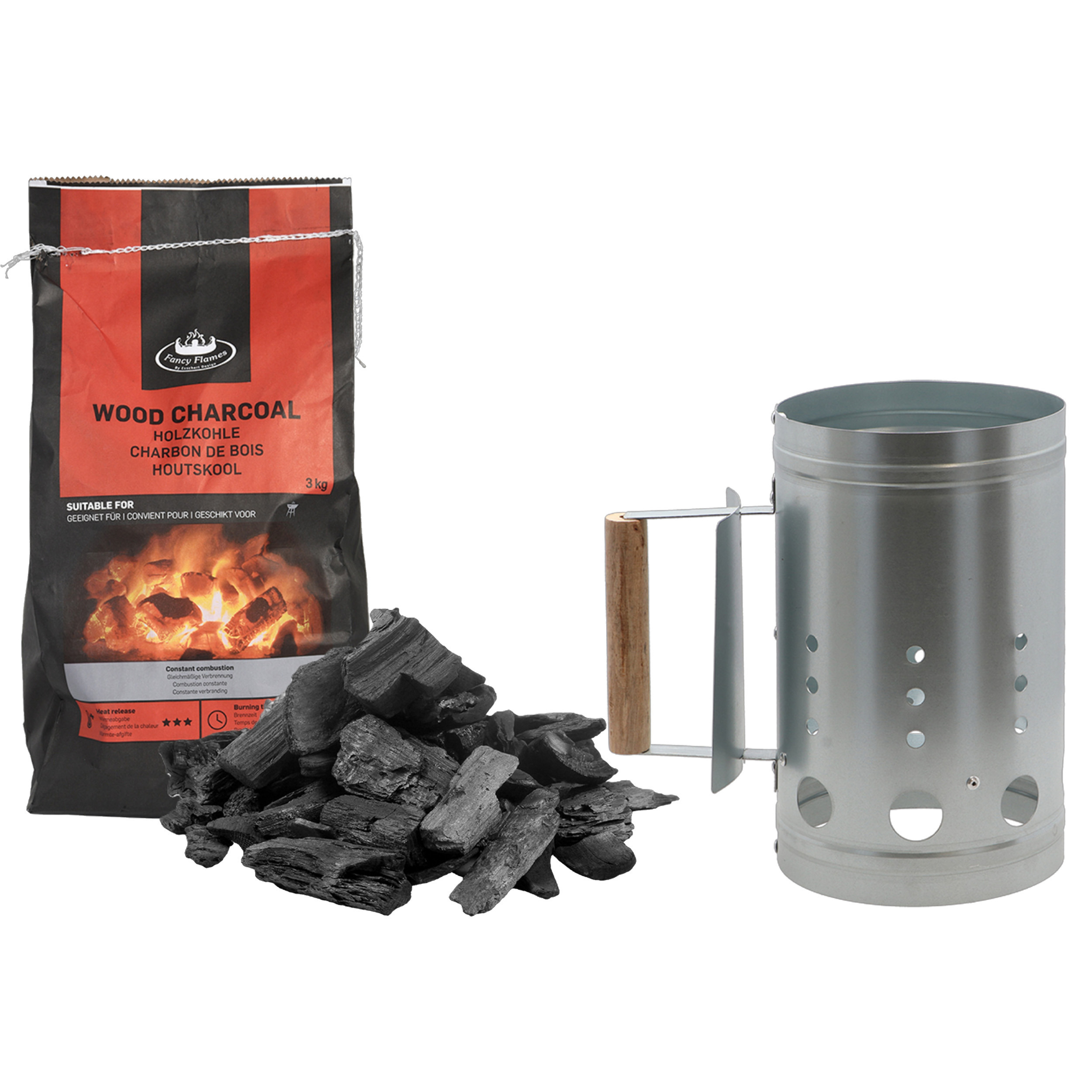 Fancy Flames BBQ aanmaakset - houtskool - 3 kilo - met snelstarter - staal/hout -